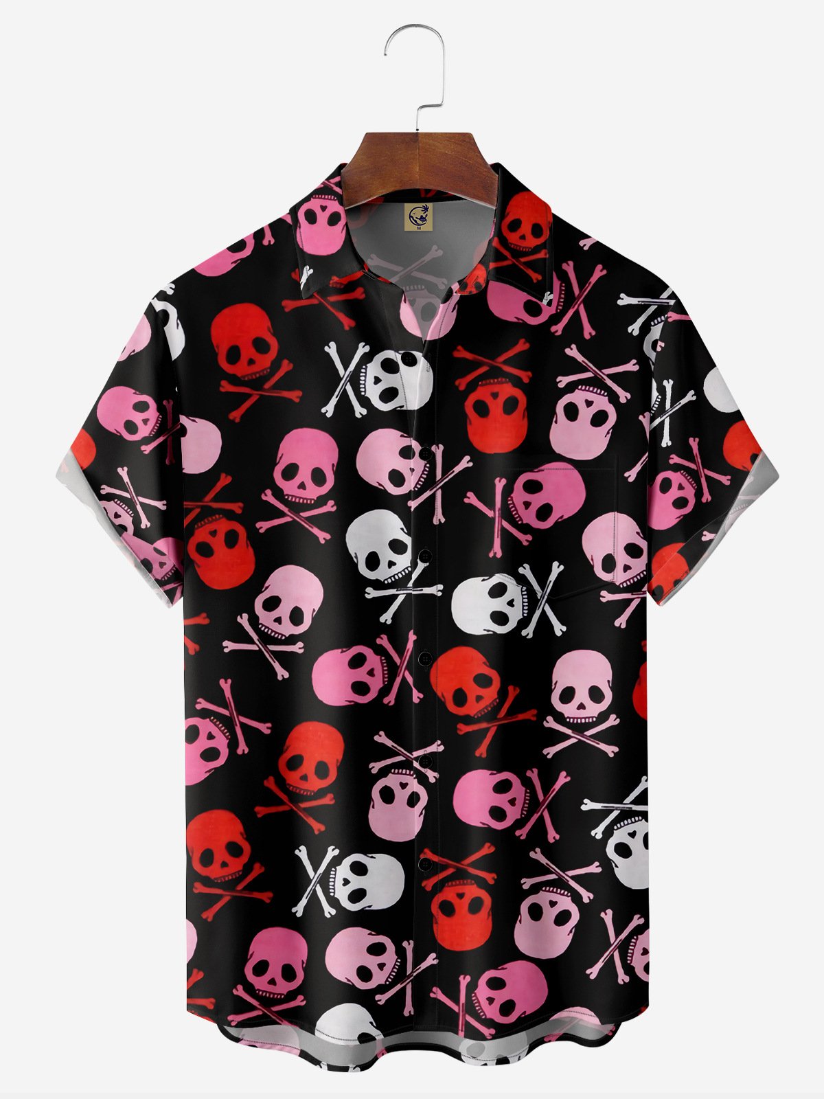 Skull Chest Pocket Short Sleeve Casual Shirt