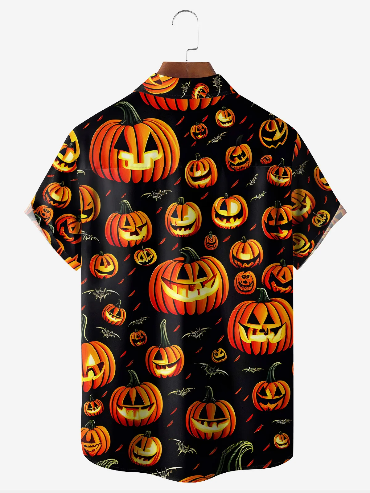 Halloween Pumpkin Chest Pocket Short Sleeve Casual Shirt