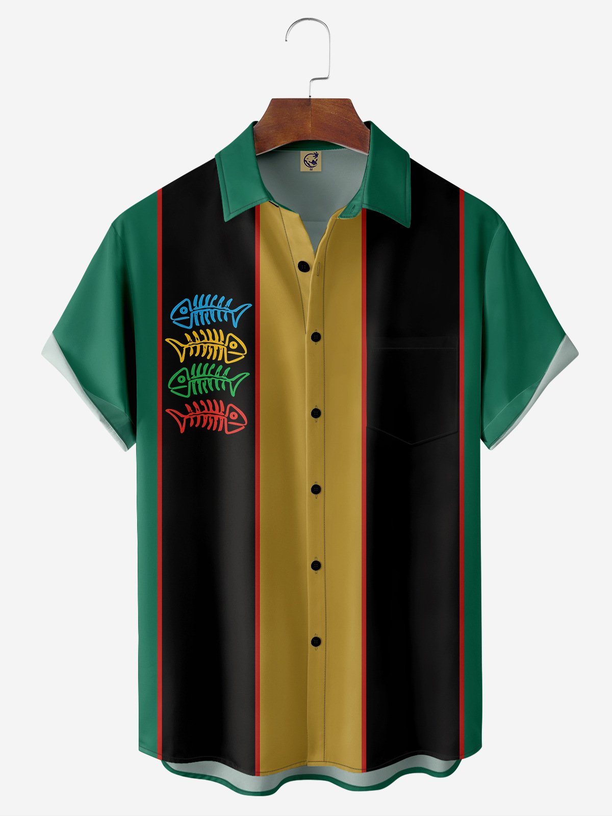 Hardaddy Contrasting Herringbone Chest Pocket Short Sleeve Bowling Shirt
