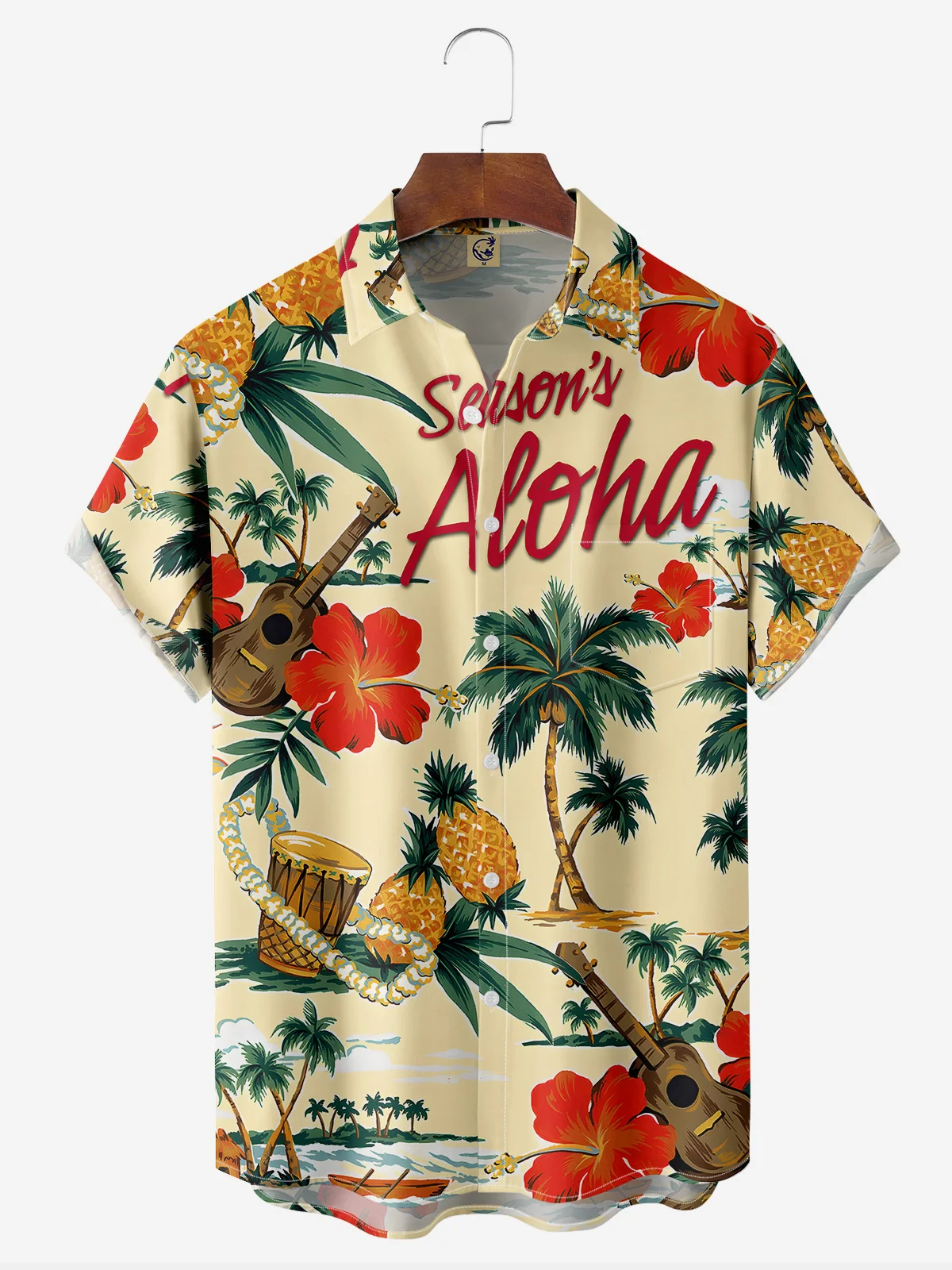 Coconut Tree Chest Pocket Short Sleeve Hawaiian Shirt