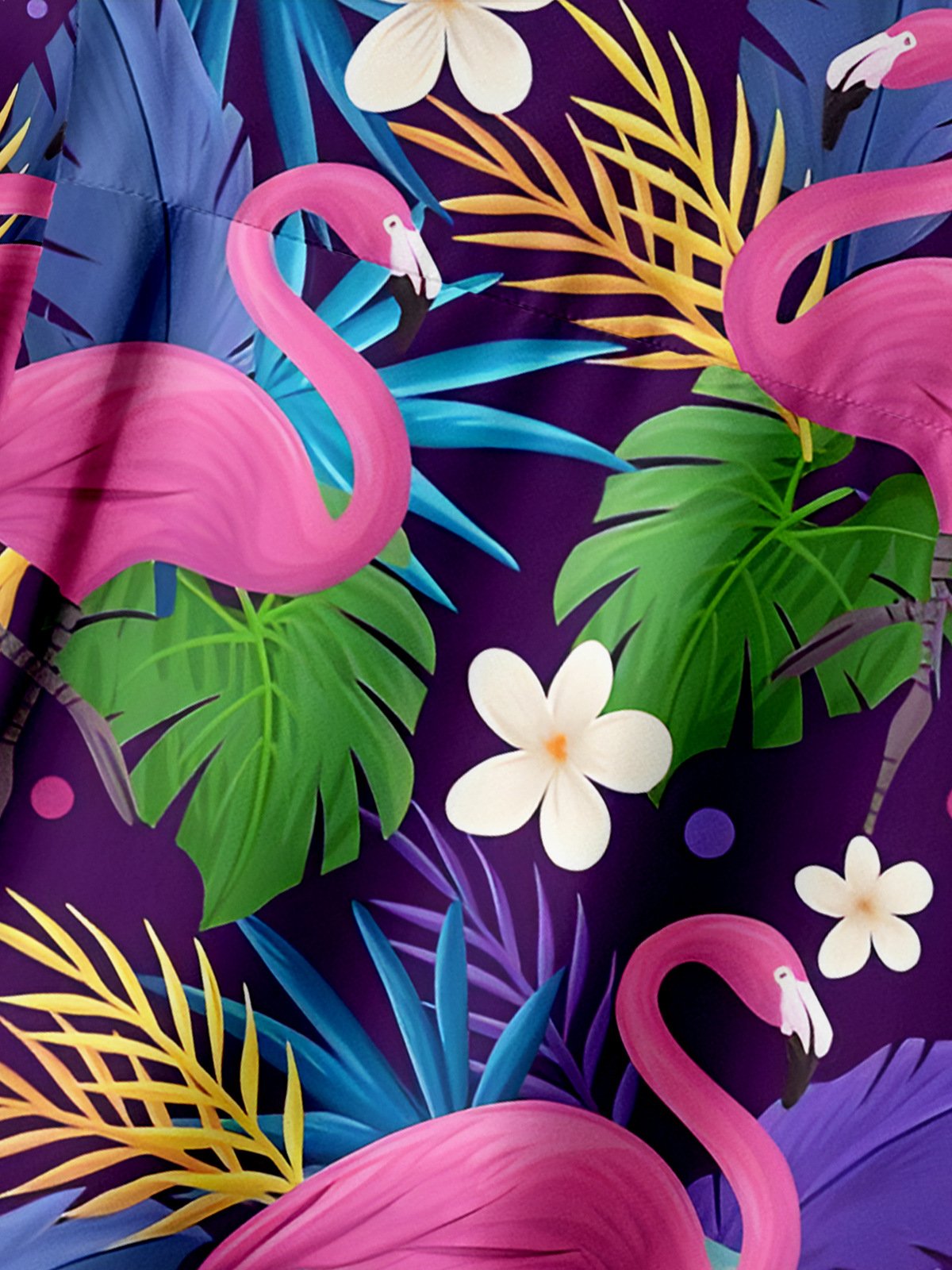 Flamingo Chest Pocket Short Sleeve Hawaiian Shirt