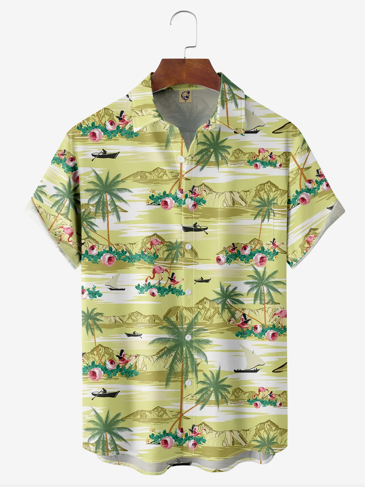 Coconut Tree Chest Pocket Short Sleeve Hawaiian Shirt