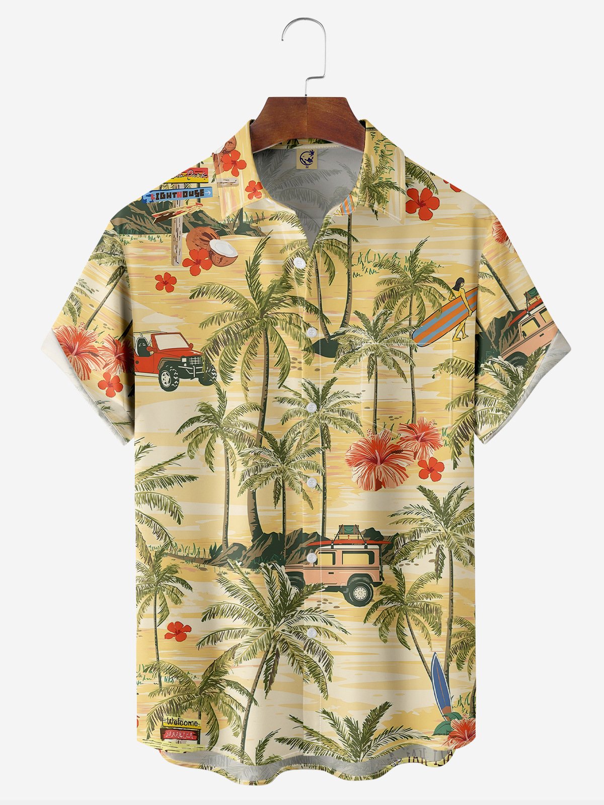 Coconut Tree Chest Pocket Short Sleeve Hawaiian Shirt