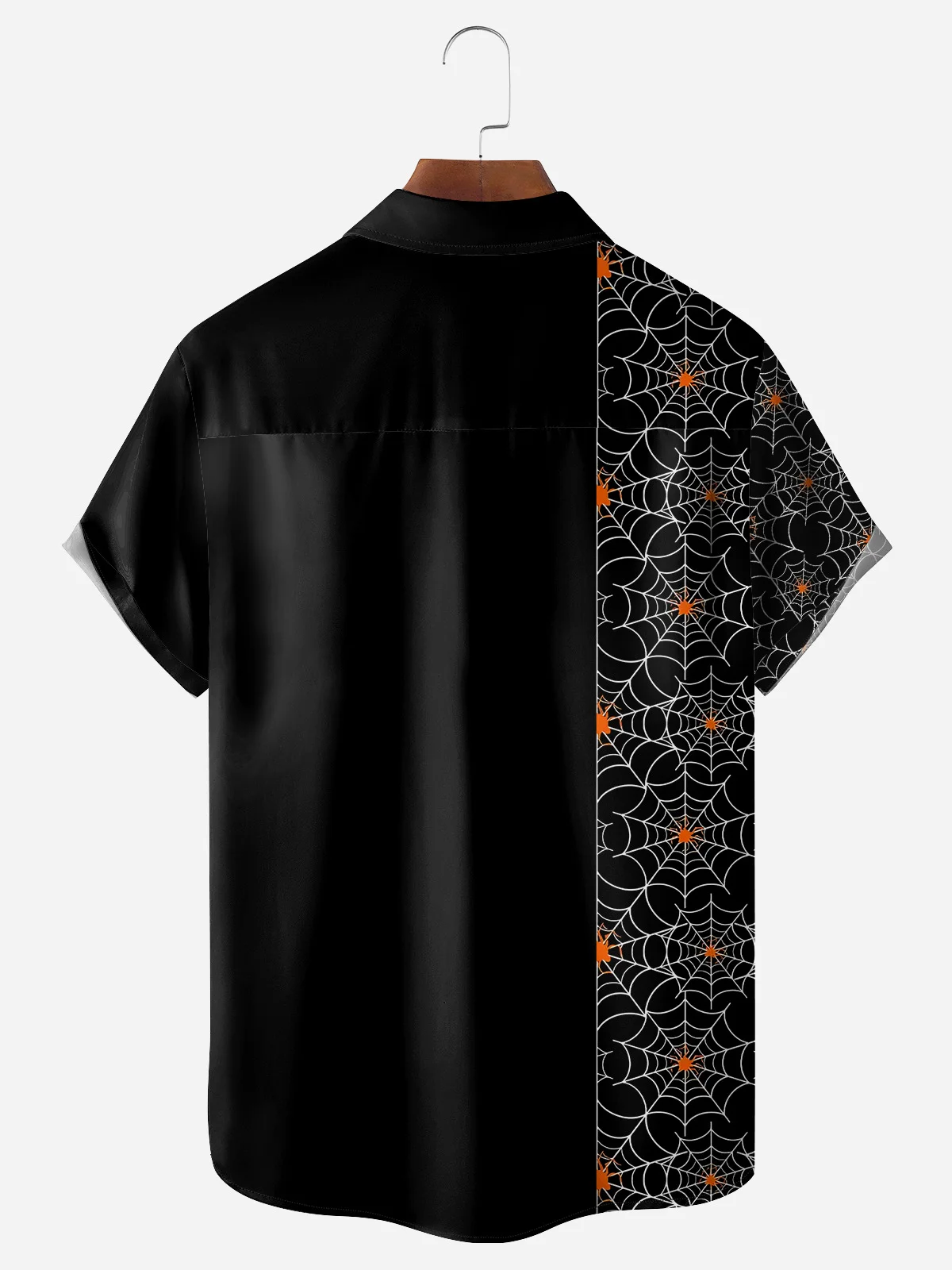 Halloween Spider Web Chest Pocket Short Sleeve Casual Shirt