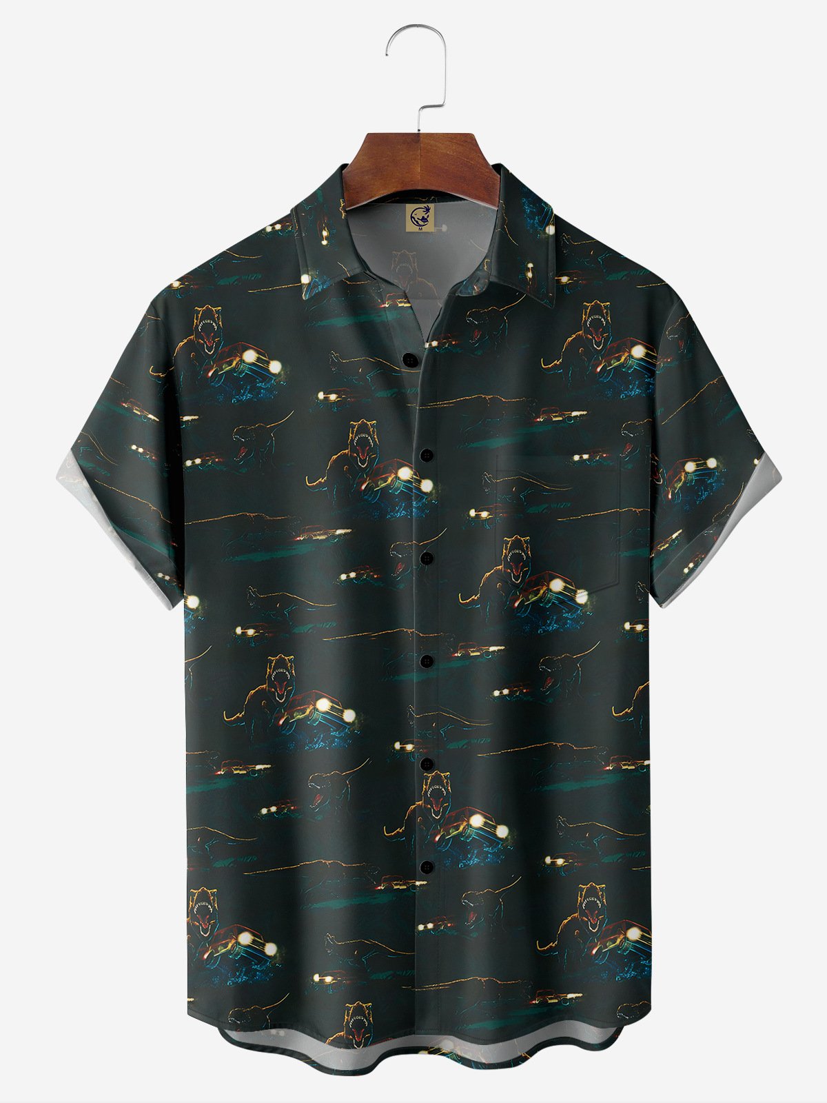 Dinosaur Chest Pocket Short Sleeve Hawaiian Shirt