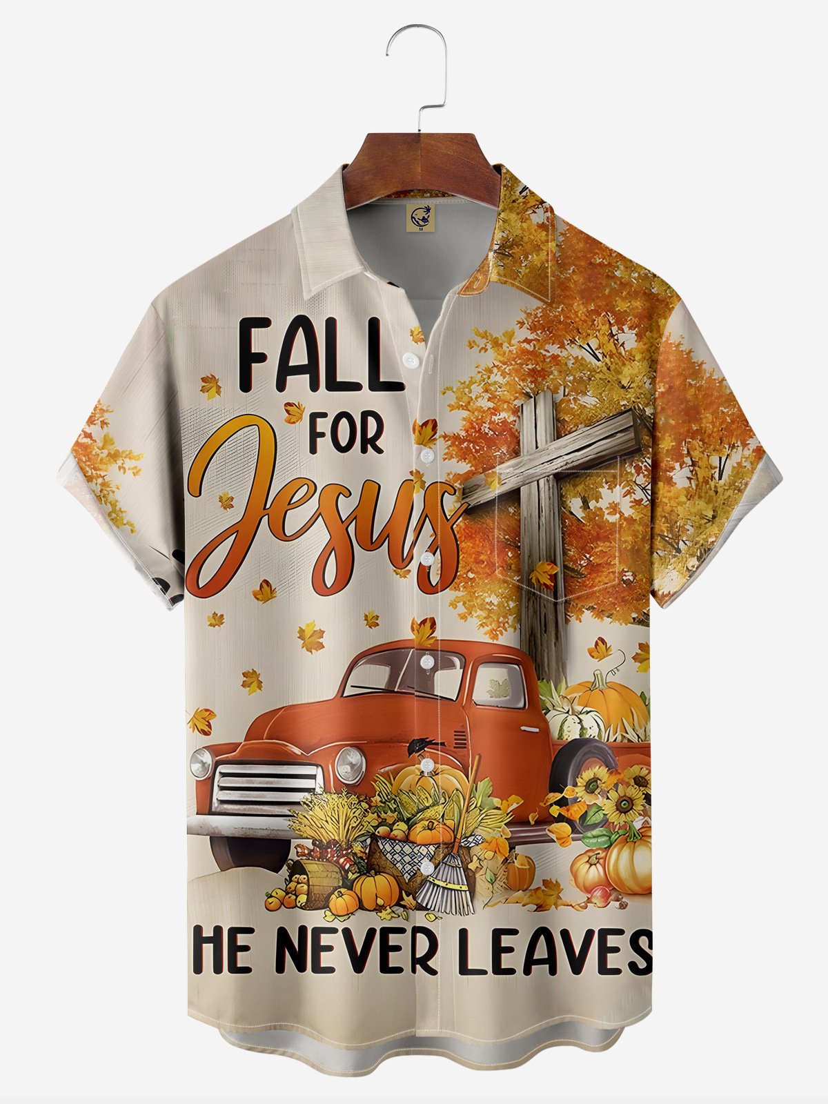 Jesus Cross Chest Pocket Short Sleeve Hawaiian Shirt