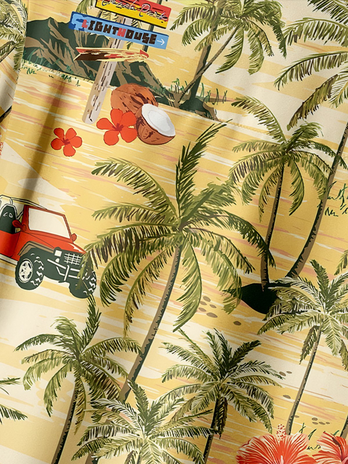 Coconut Tree Chest Pocket Short Sleeve Hawaiian Shirt