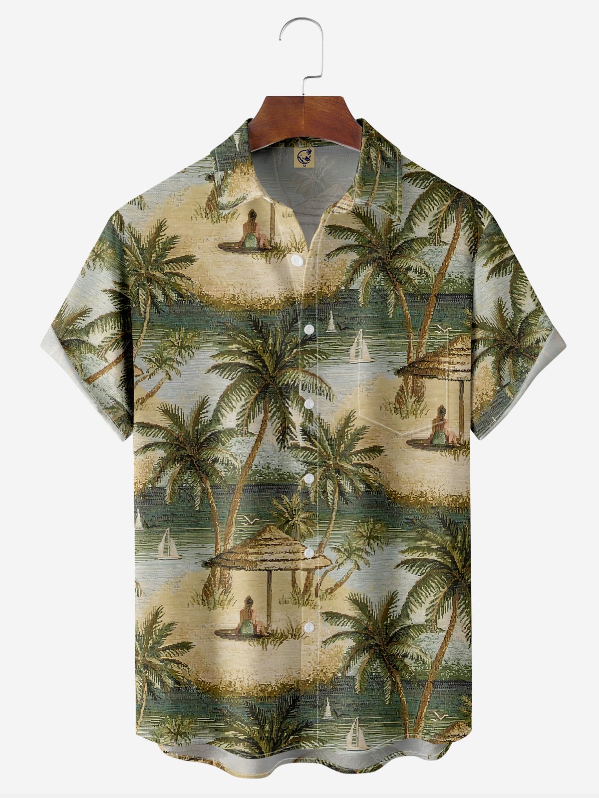 Coconut Tree Chest Pocket Short Sleeve Hawaiian Shirt