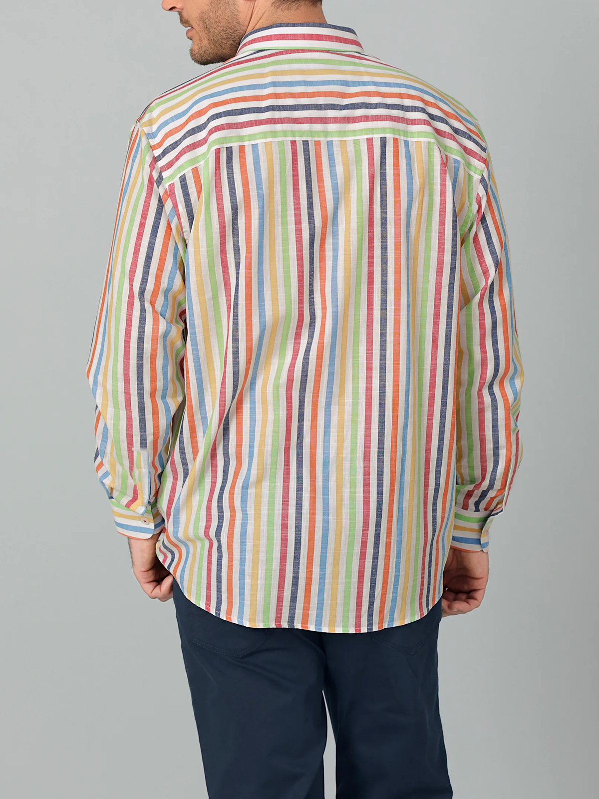 Geometric Stripe Chest Pocket Long Sleeve Casual Shirt