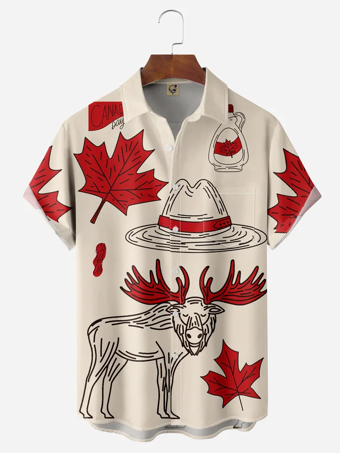 Hardaddy Big Size Canada Day Chest Pocket Short Sleeve Shirt