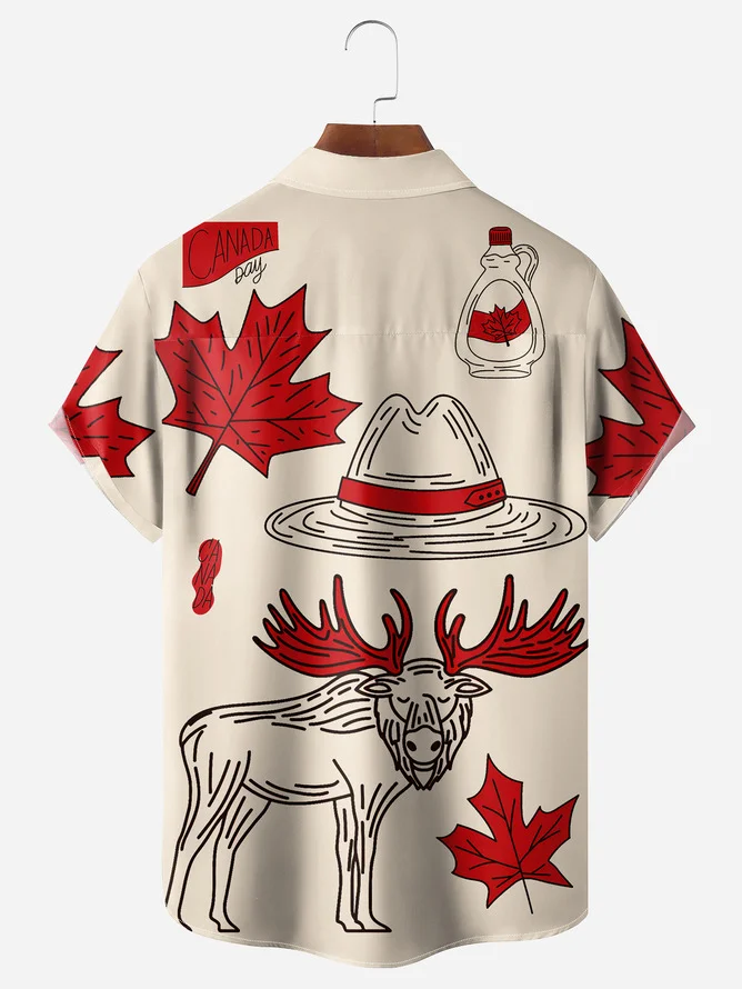 Hardaddy Big Size Canada Day Chest Pocket Short Sleeve Shirt