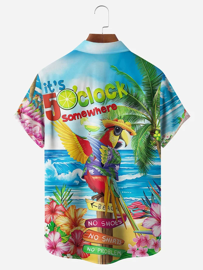 Hardaddy Big Size Parrot Chest Pocket Short Sleeve Hawaiian Shirt