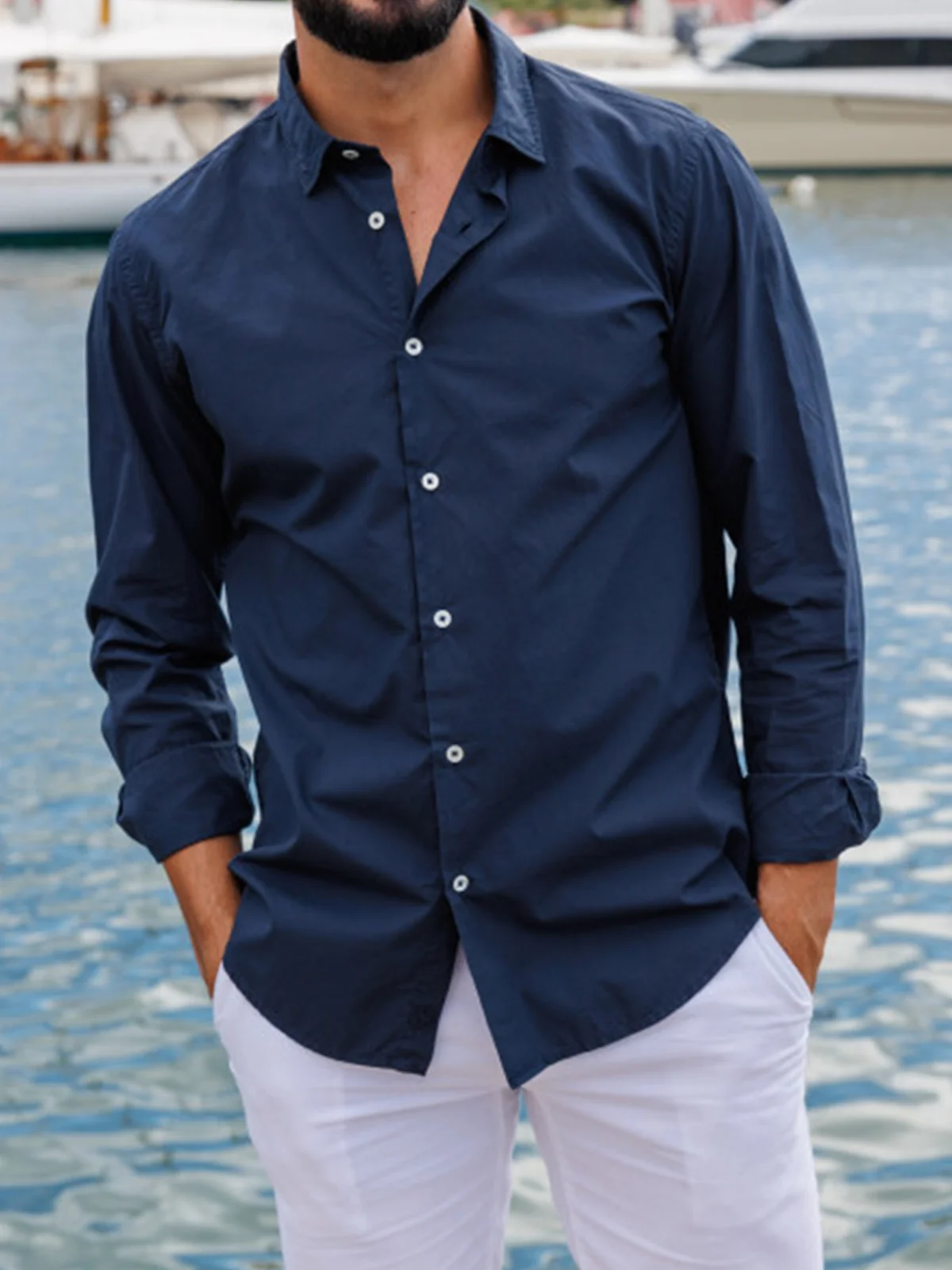 Plain Cotton Long Sleeve Casual Shirt