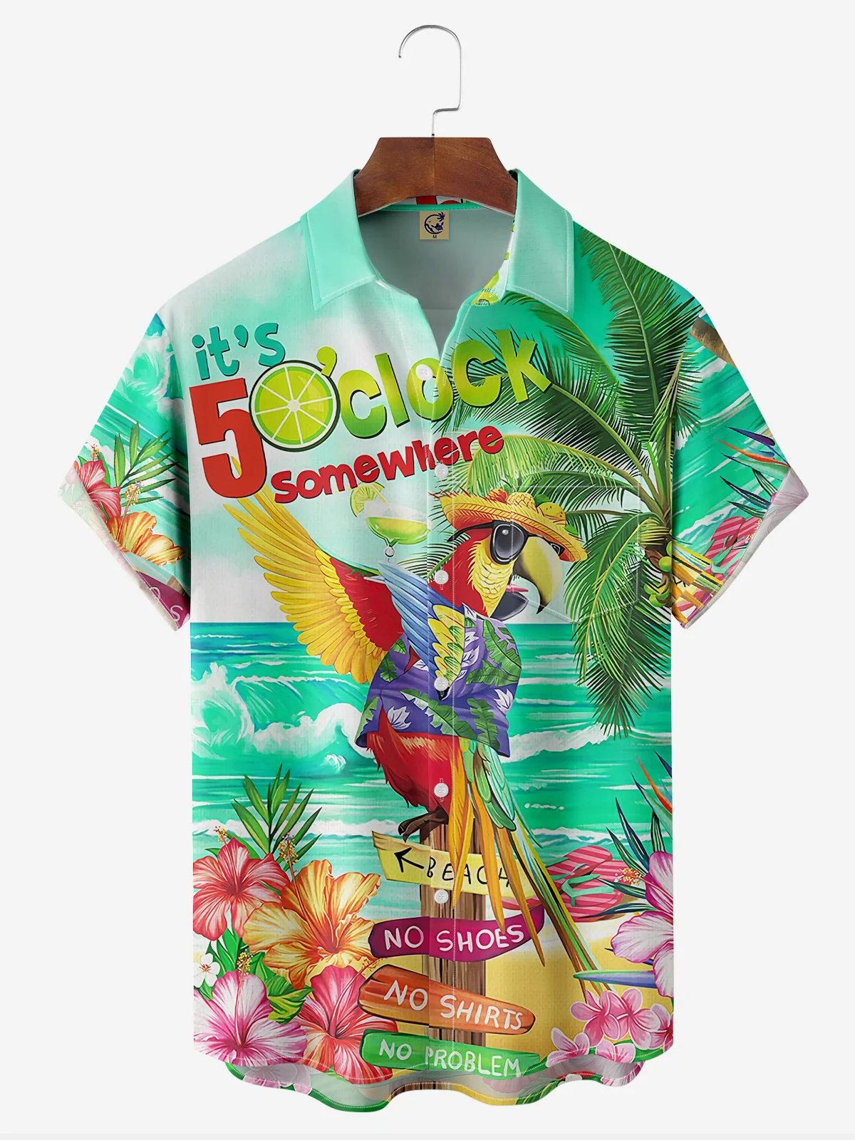 Hardaddy Party Shirts It's 5 O'Clock Somewhere Parrot Chest Pocket Short Sleeve Hawaiian Shirt