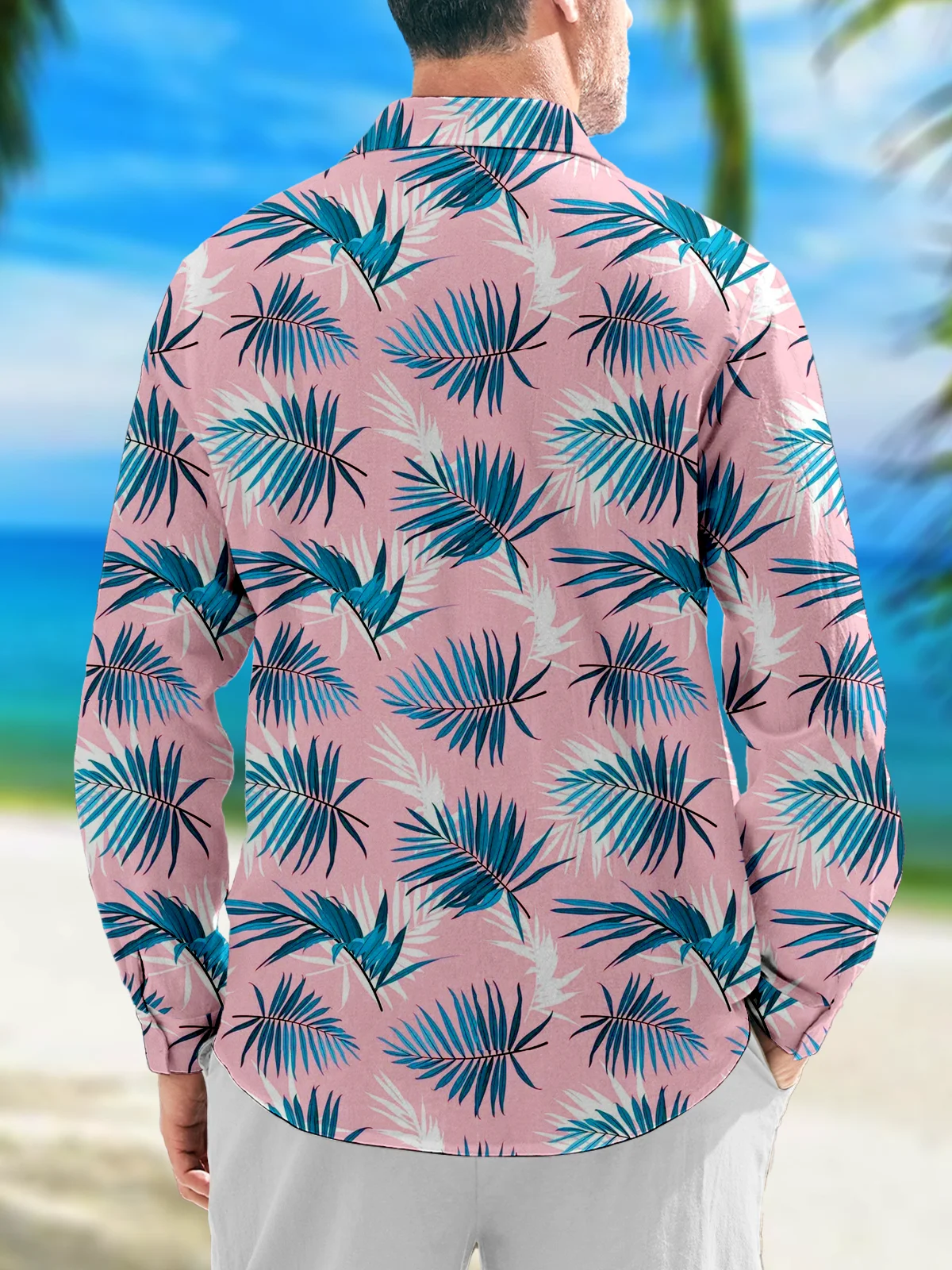 Hawaiian Floral Chest Pocket Long Sleeve Casual Shirt