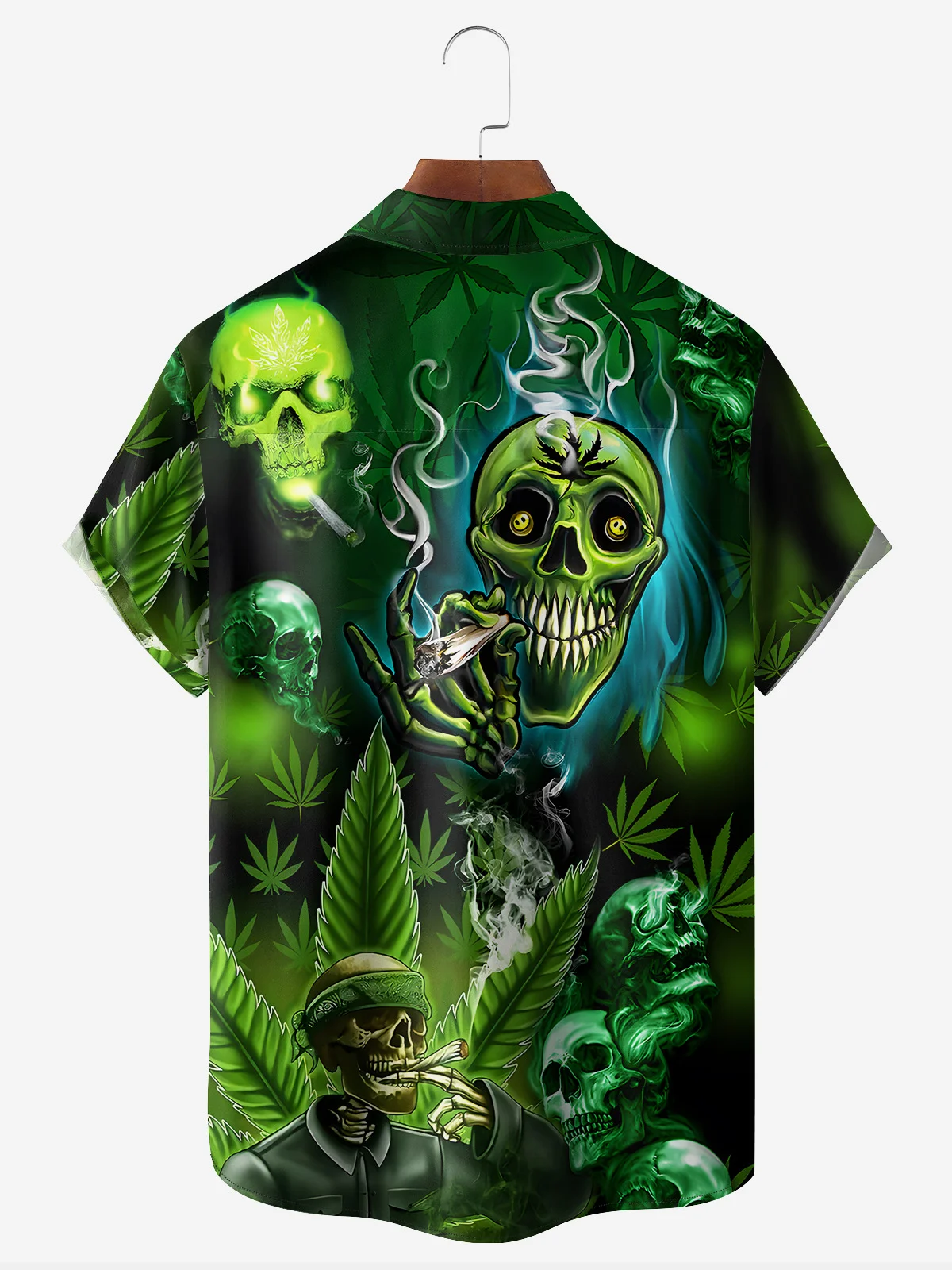 Hippie Music Skeleton Chest Pocket Short Sleeve Hawaiian Shirt