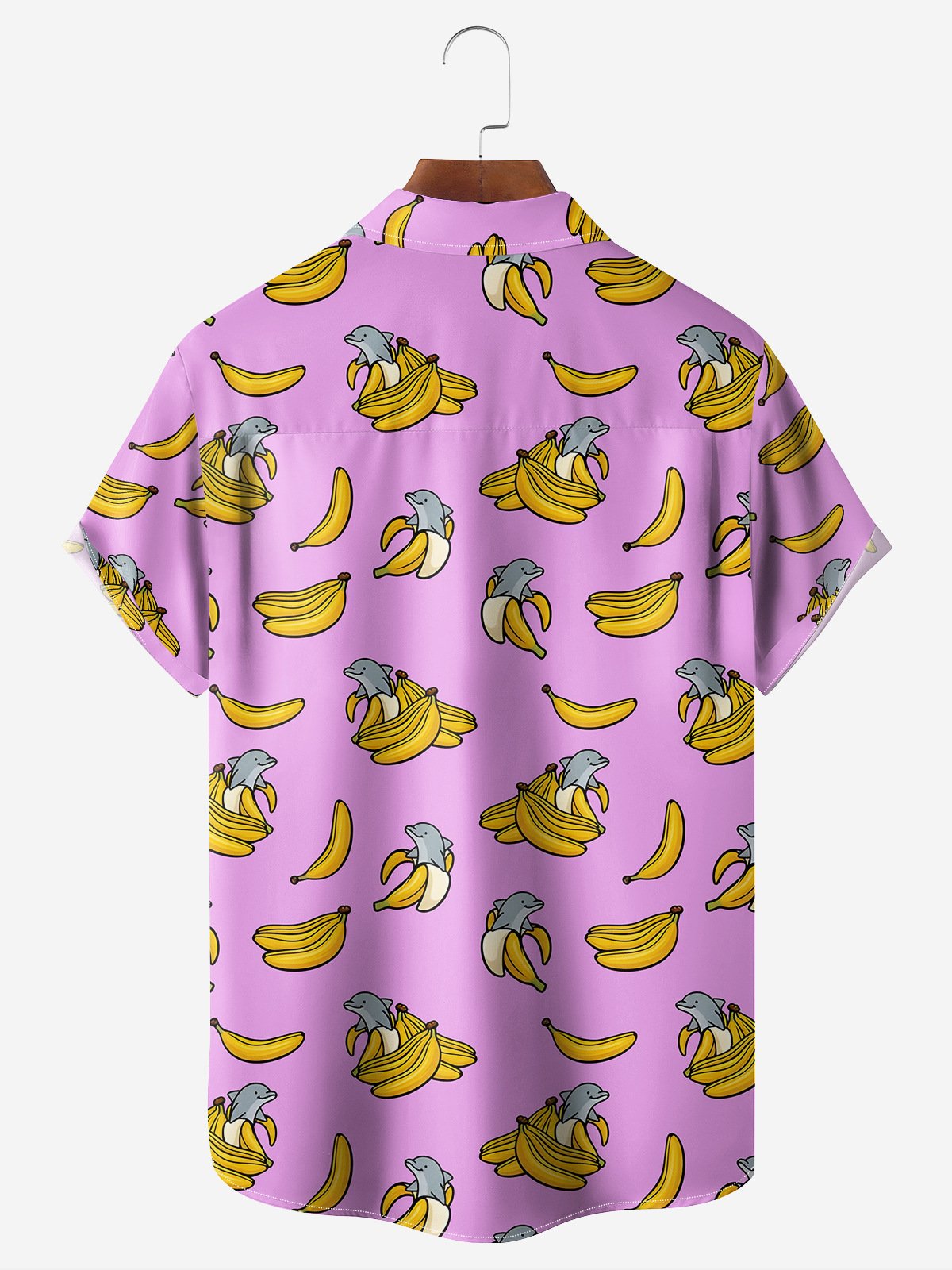 Cartoon Animal Banana Chest Pocket Short Sleeve Casual Shirt