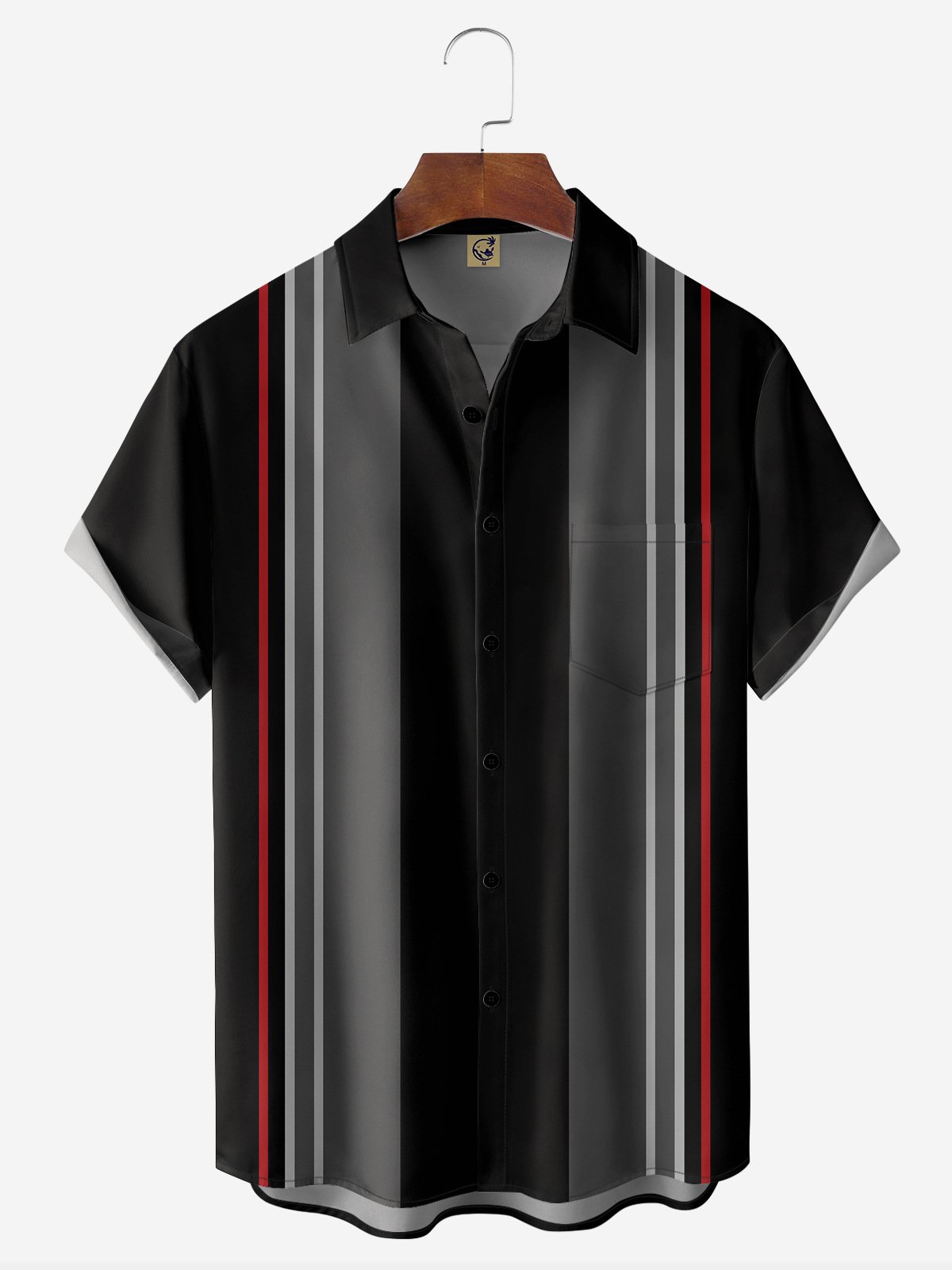 Striped Chest Pocket Short Sleeve Bowling Shirt