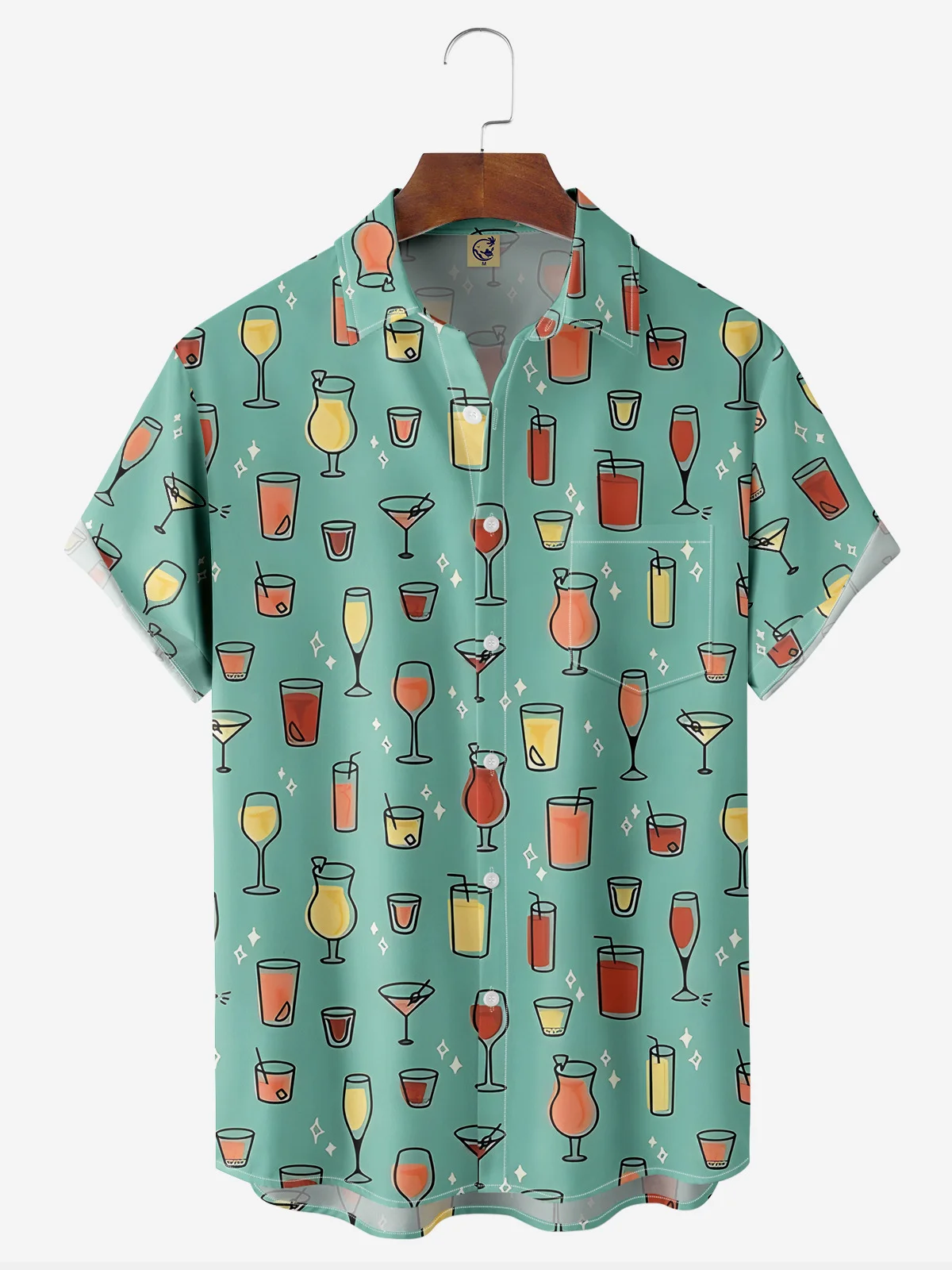 Cocktail Chest Pocket Short Sleeve Hawaiian Shirt