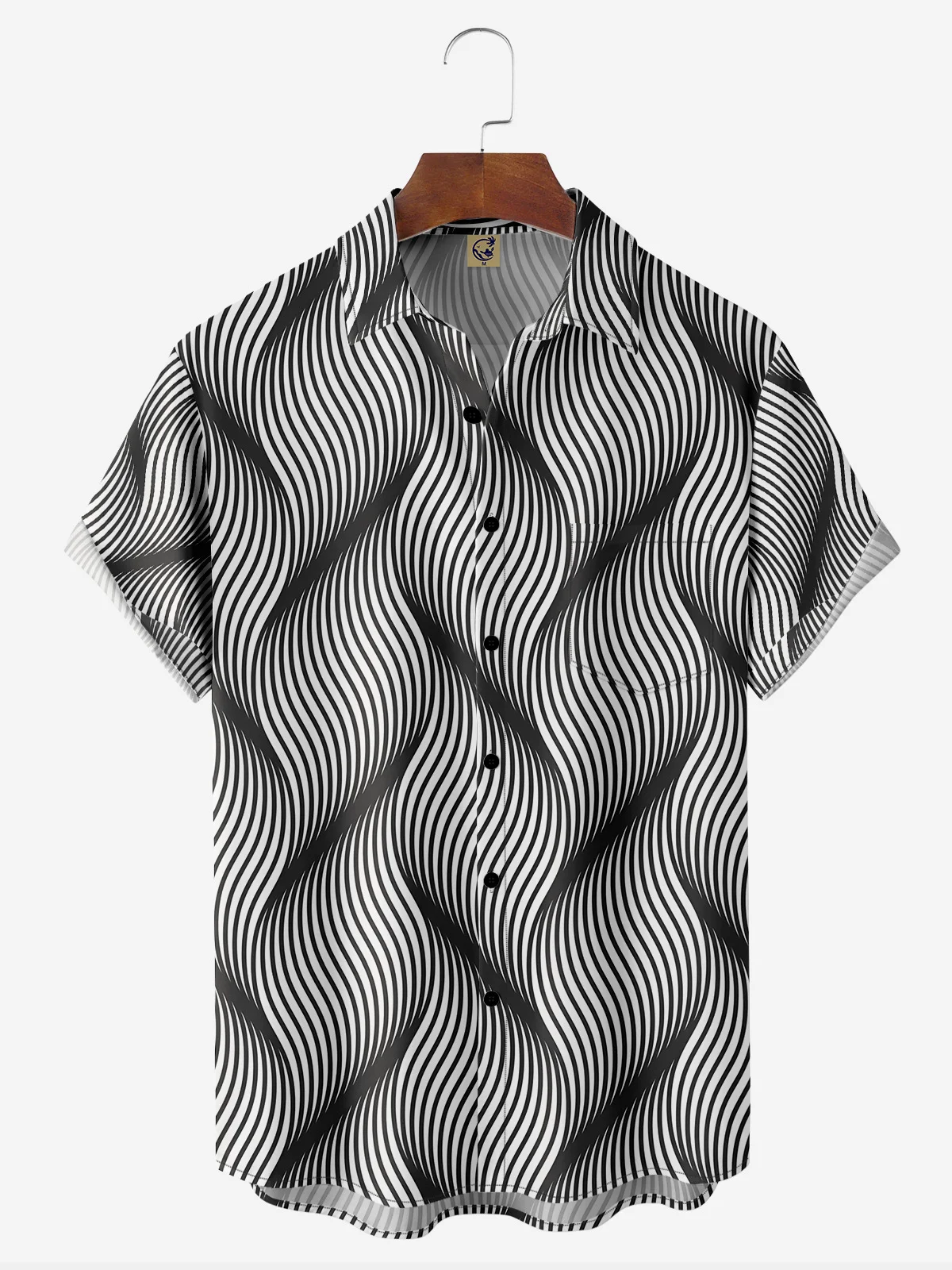 3D Printed Chest Pocket Short Sleeve Casual Shirt