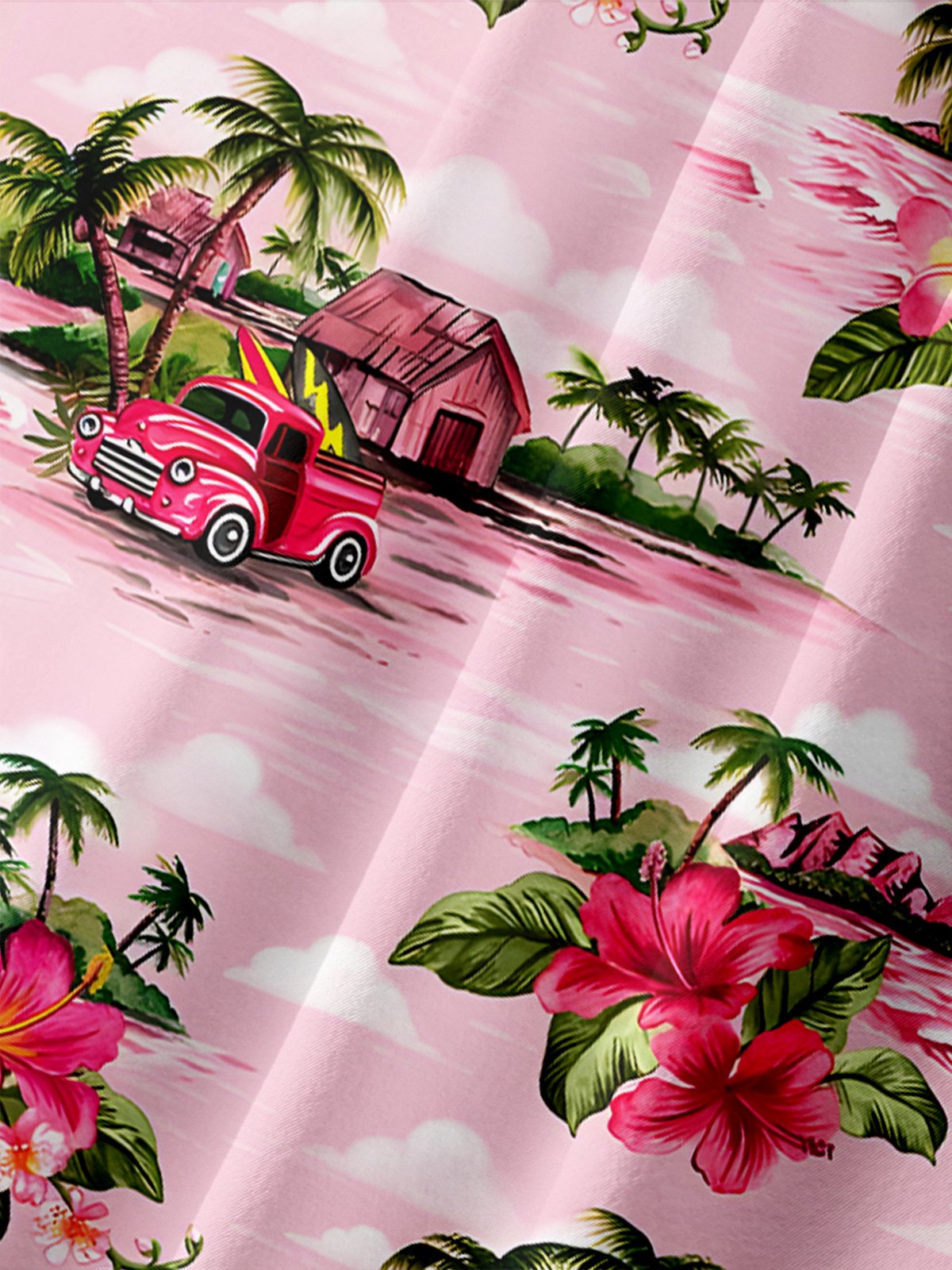 Coconut Tree Floral Breast Pocket Short Sleeve Hawaiian Shirt