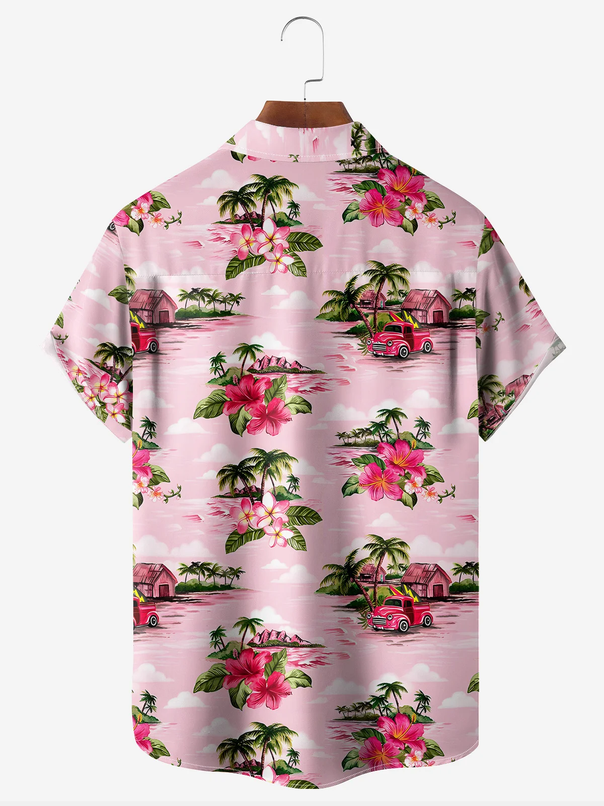 Coconut Tree Floral Breast Pocket Short Sleeve Hawaiian Shirt