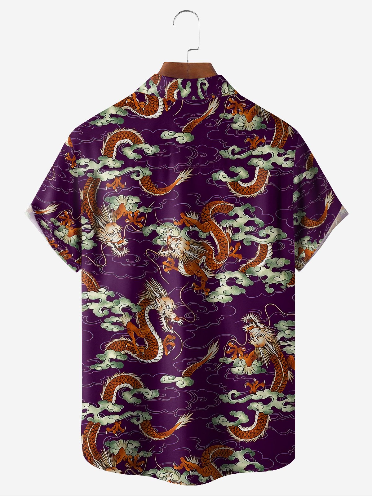 Hardaddy The Year Of Dragon Purple Chest Pocket Short Sleeve Hawaiian Men's Shirt