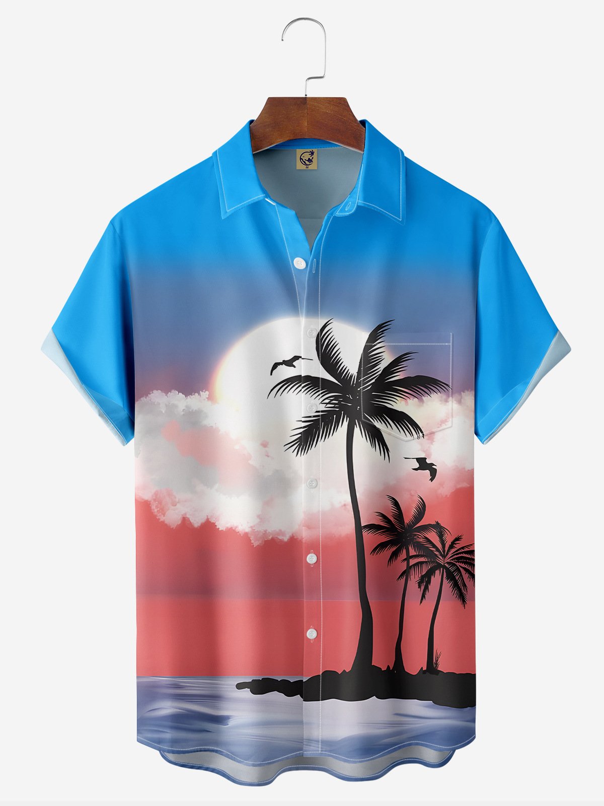 Coconut Tree Chest Pocket Short Sleeve Hawaiian Shirt