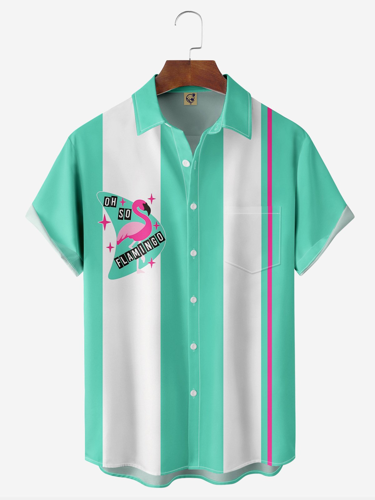 Flamingo Chest Pocket Short Sleeve Bowling Shirt