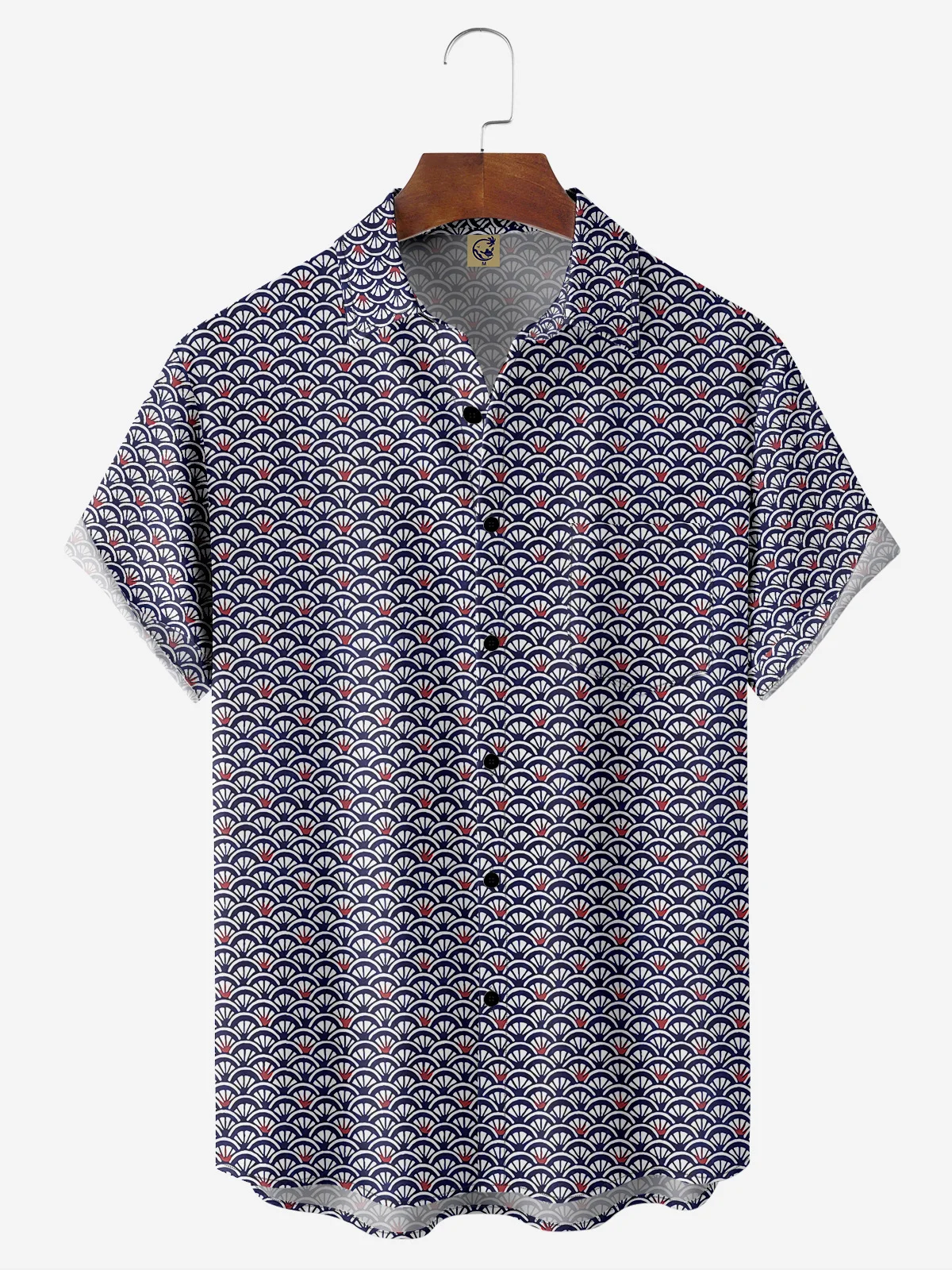 Japanese Pattern Chest Pocket Short Sleeve Casual Shirt