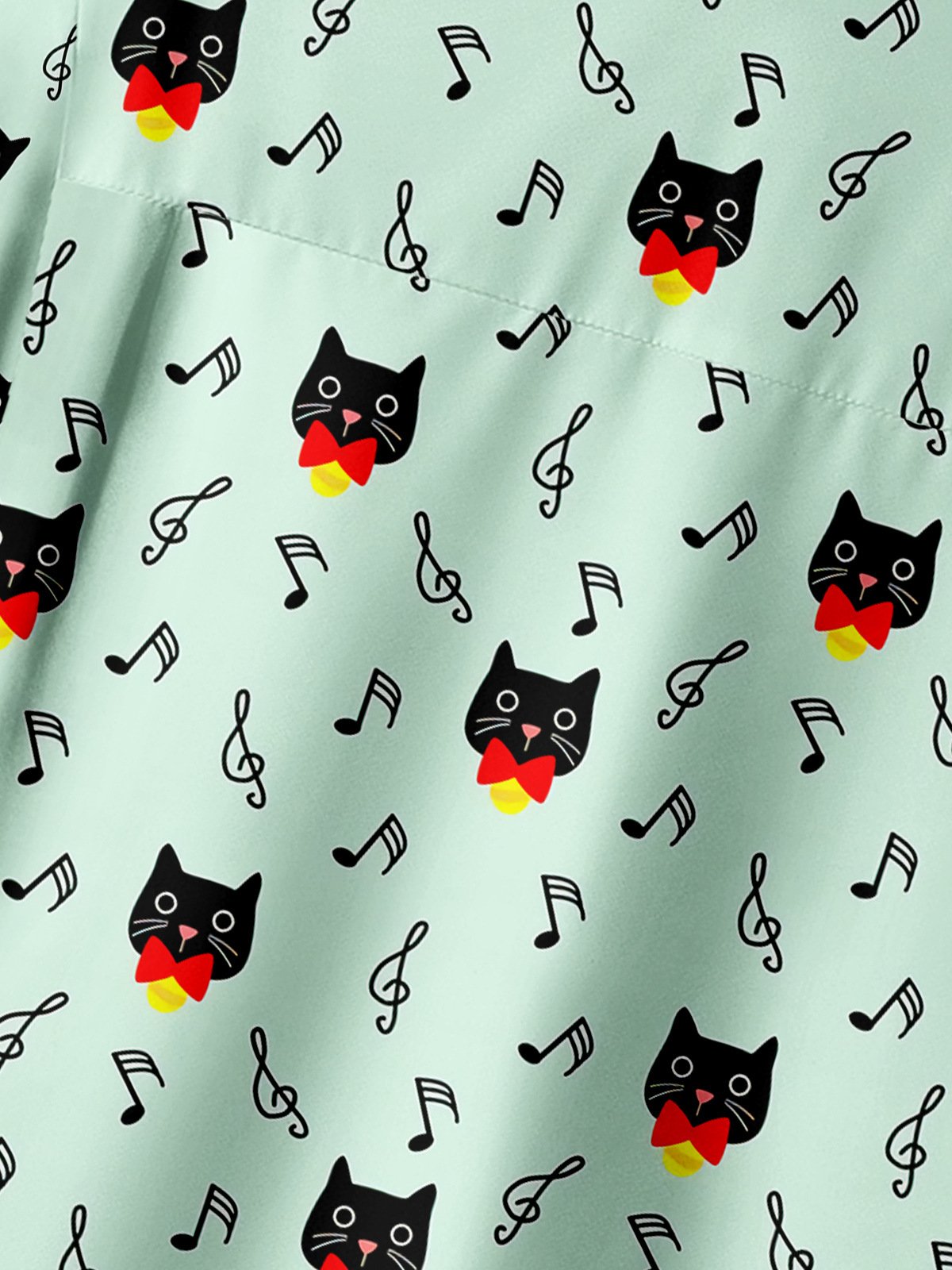 Music Cat Chest Pocket Short Sleeve Casual Shirt