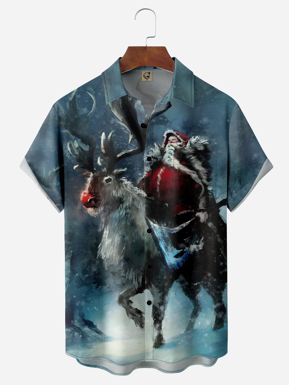 Santa Chest Pocket Short Sleeve Casual Shirt