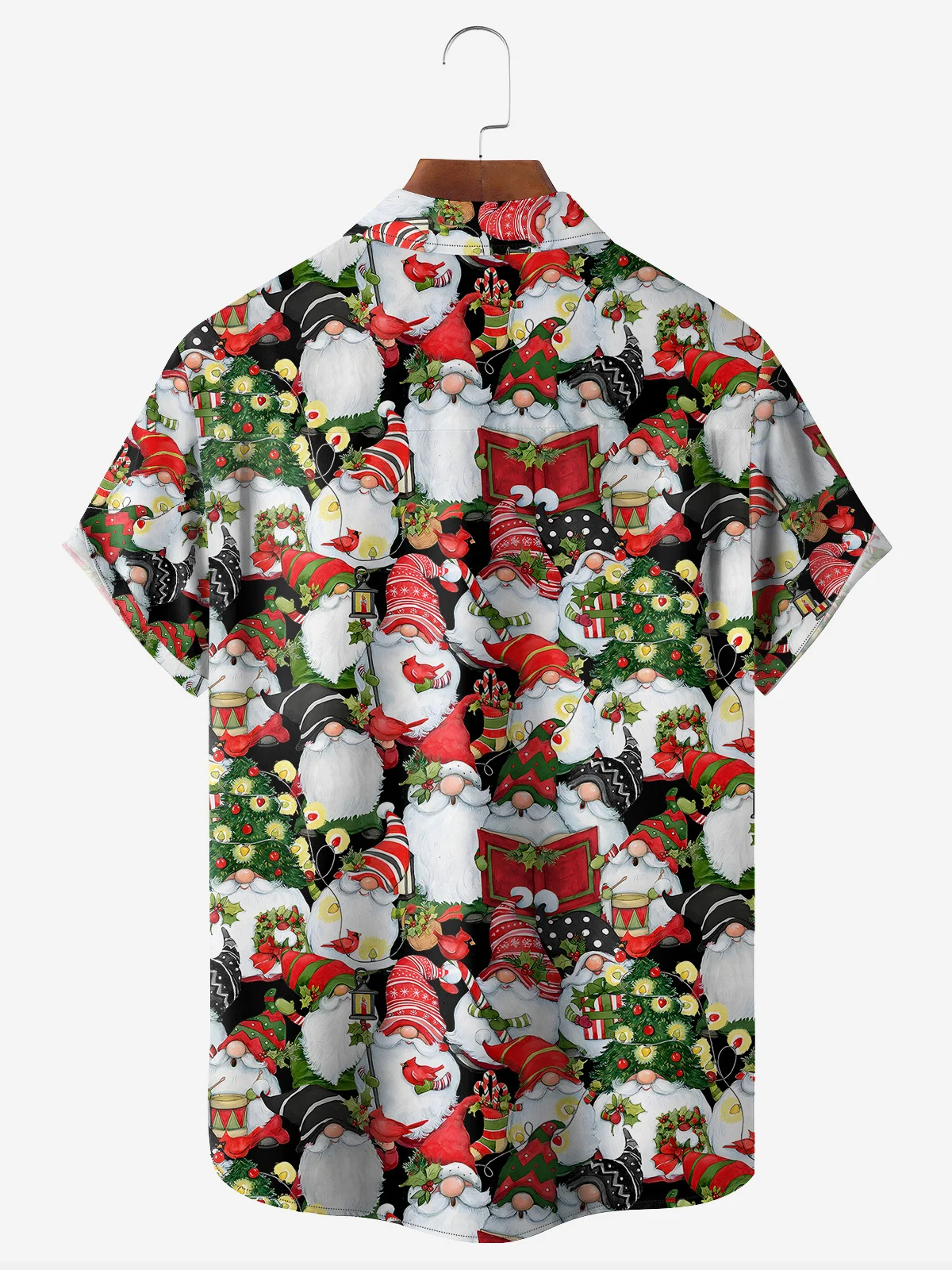 Christmas Gnome Chest Pocket Short Sleeve Casual Shirt