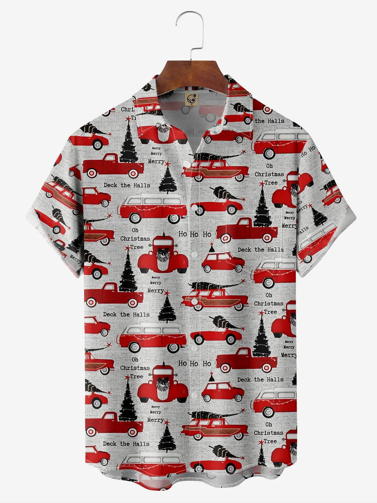 Christmas Car Chest Pocket Short Sleeve Casual Shirt
