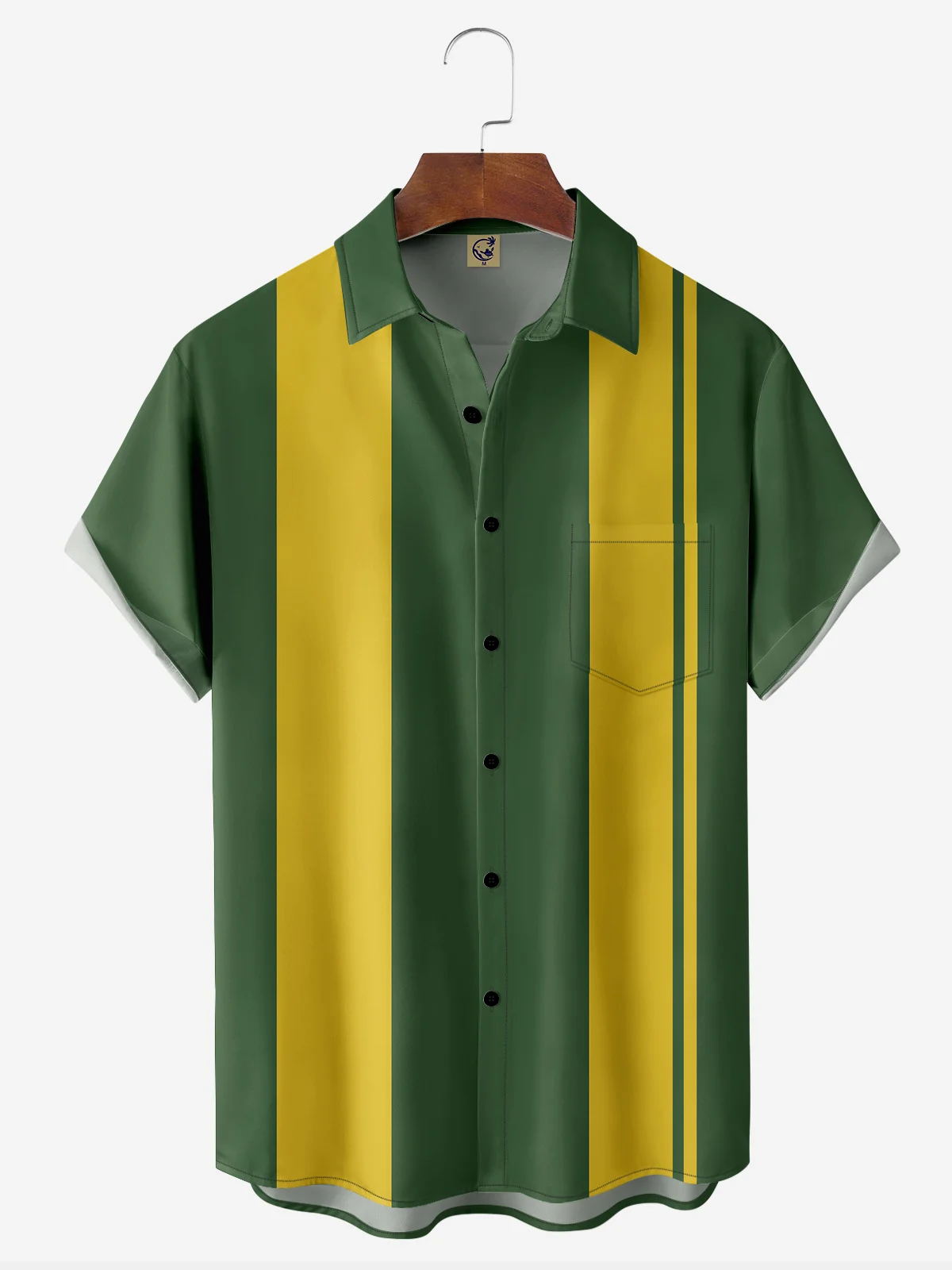 Color Contrast Chest Pocket Short Sleeve Bowling Shirt