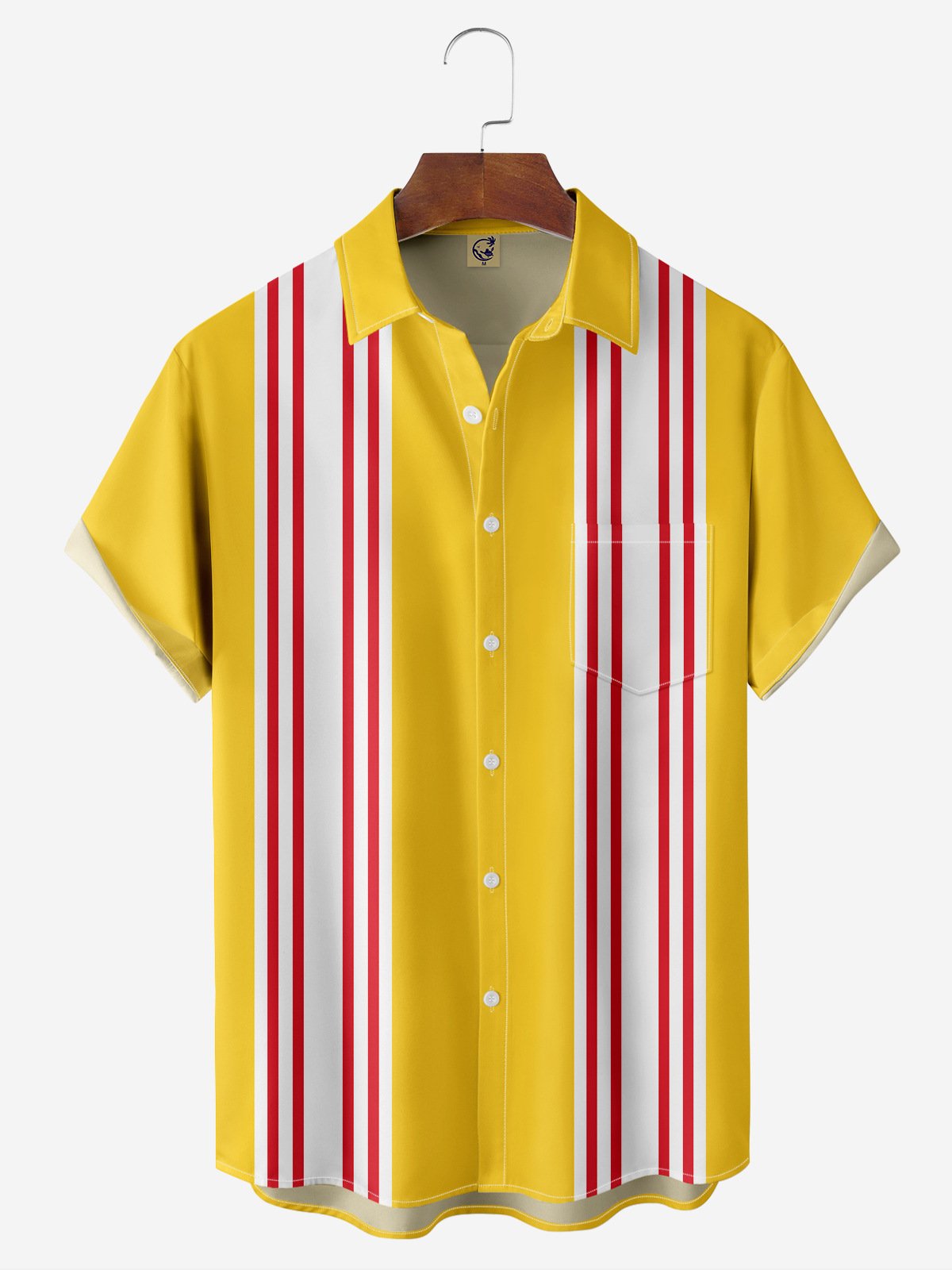 Geometric Stripe Chest Pocket Short Sleeve Bowling Shirt