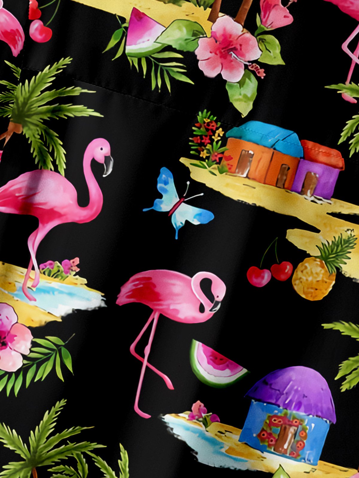 Flamingo Chest Pocket Short Sleeve Hawaiian Shirt