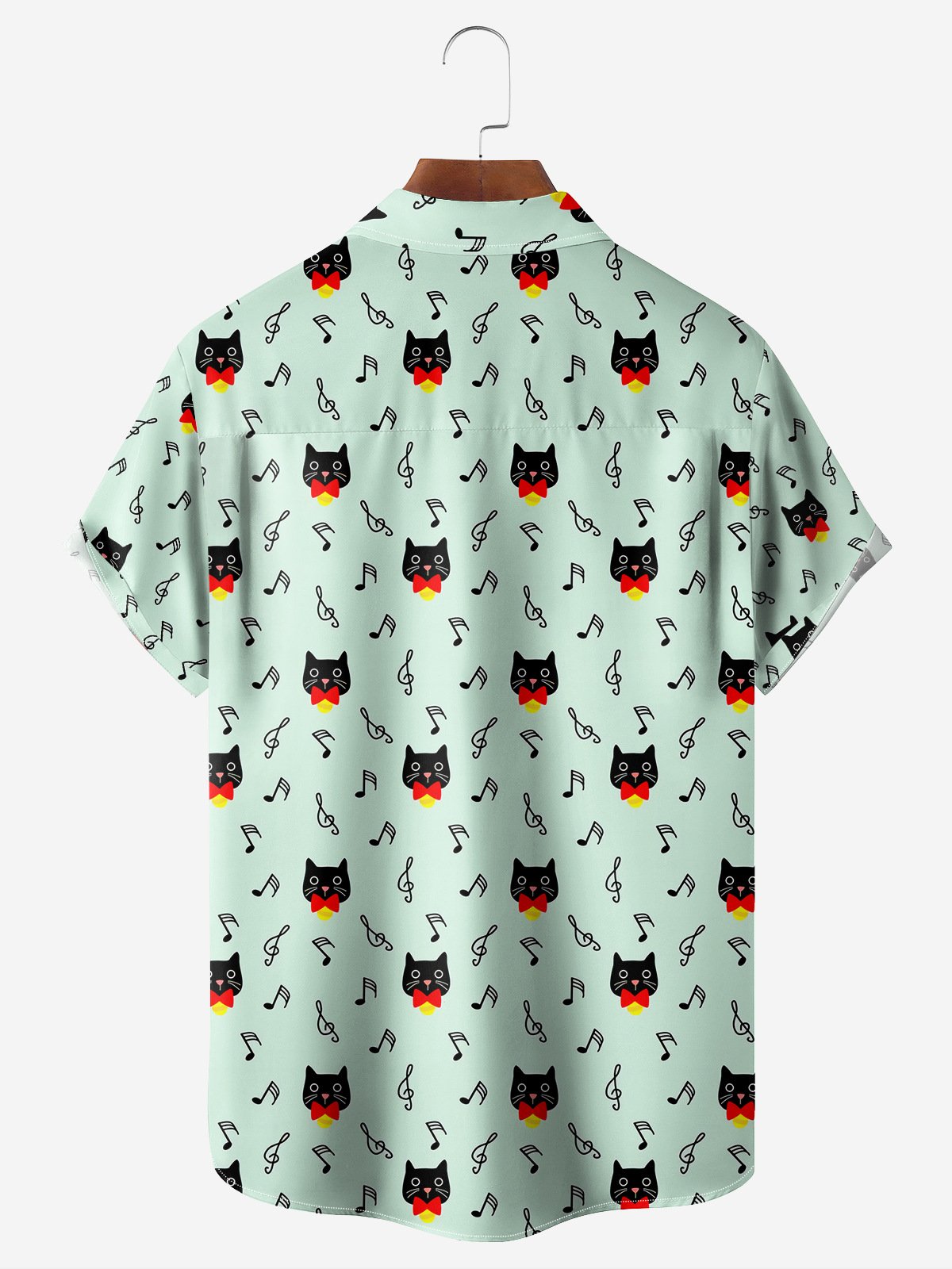 Music Cat Chest Pocket Short Sleeve Casual Shirt