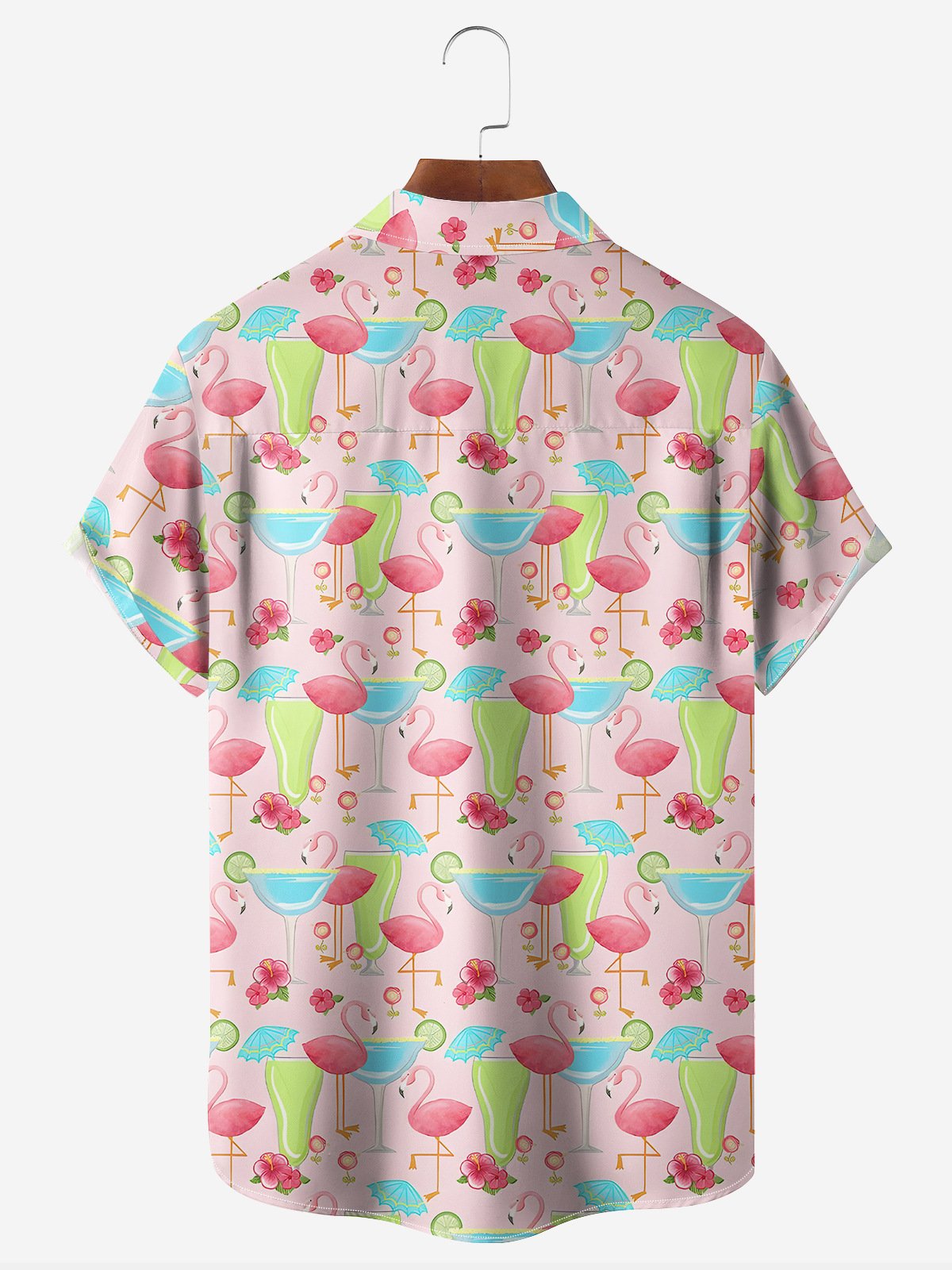 Flamingo Cocktail Chest Pocket Short Sleeve Hawaiian Shirt