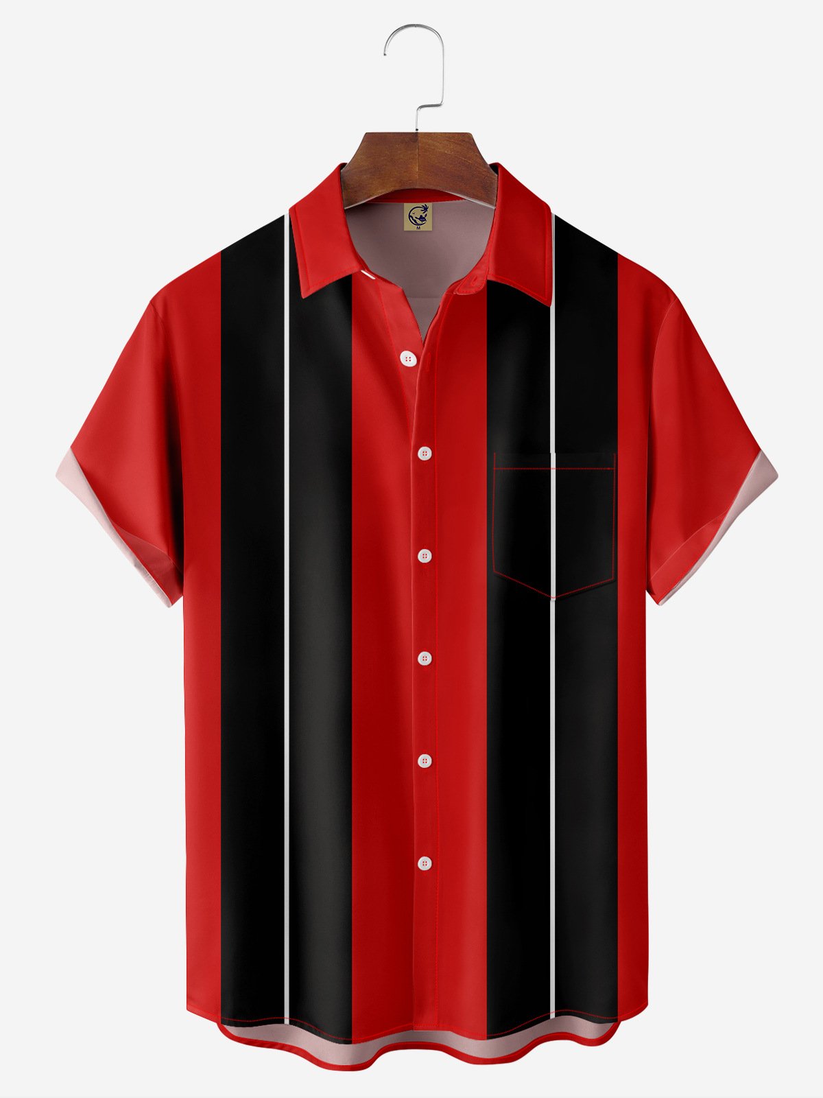 Geometric Contrast Chest Pocket Short Sleeve Bowling Shirt