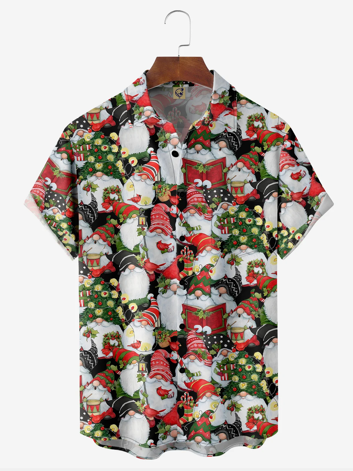 Christmas Gnome Chest Pocket Short Sleeve Casual Shirt