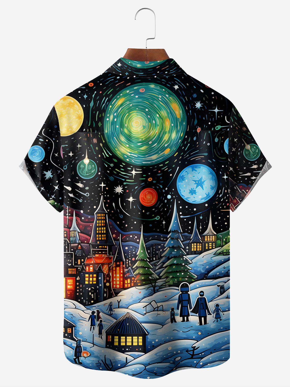 Christmas Tree Robot Chest Pocket Short Sleeve Vacation Shirt