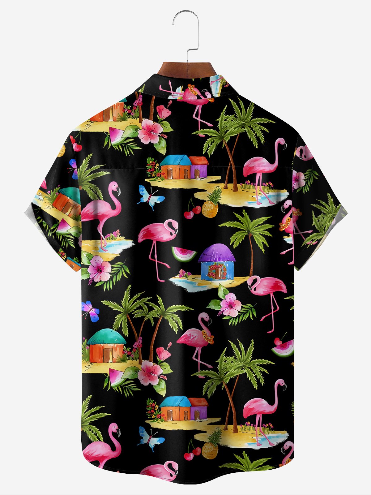 Flamingo Chest Pocket Short Sleeve Hawaiian Shirt