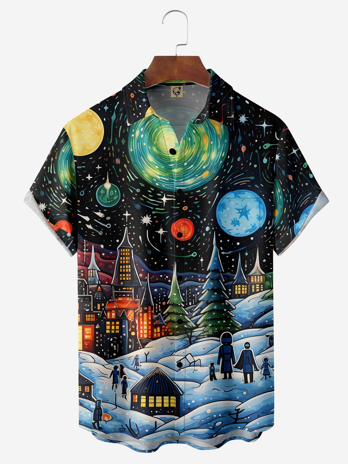 Christmas Tree Robot Chest Pocket Short Sleeve Vacation Shirt