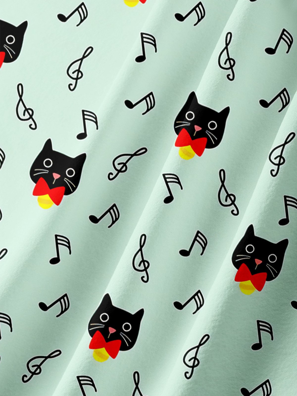 Music Cat Chest Pocket Short Sleeve Casual Shirt