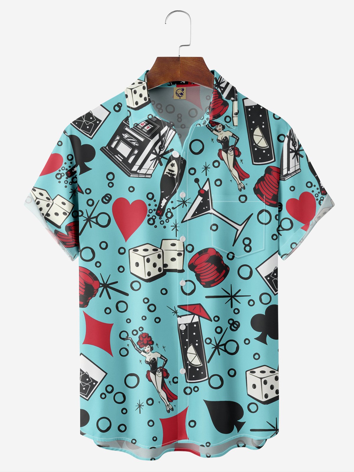 Cocktail Dice Chest Pocket Short Sleeve Casual Shirt