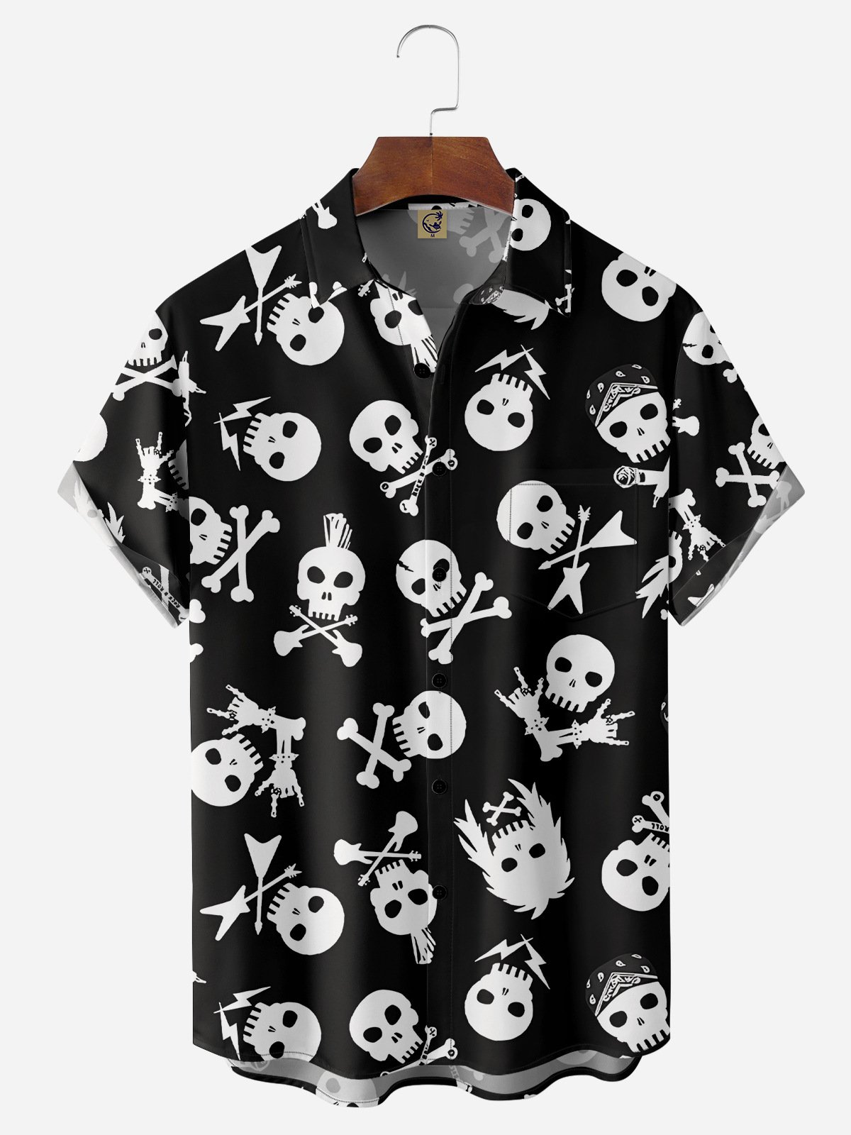 Punk Skulls Chest Pocket Short Sleeve Casual Shirt