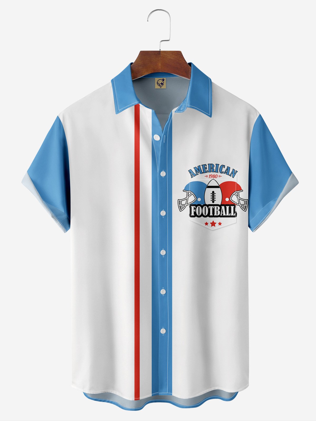 American Football Chest Pocket Short Sleeve Bowling Shirt