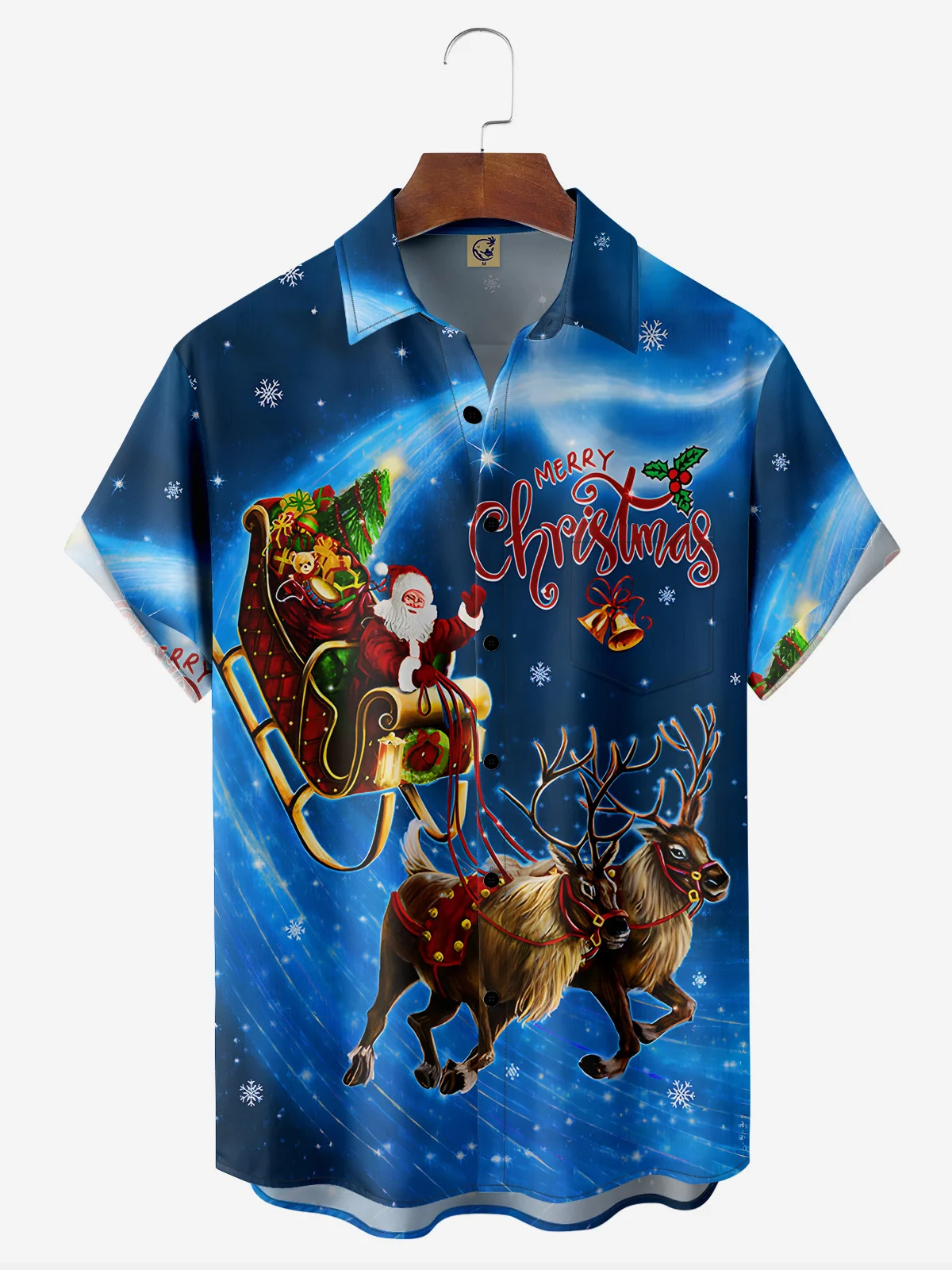 Christmas Chest Pocket Short Sleeve Hawaiian Shirt