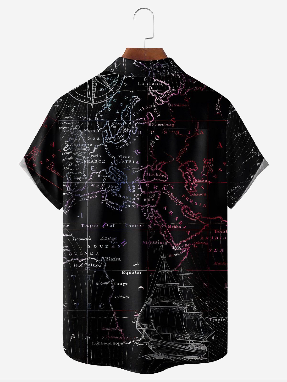 Nautical Map Chest Pocket Short Sleeve Hawaiian Shirt